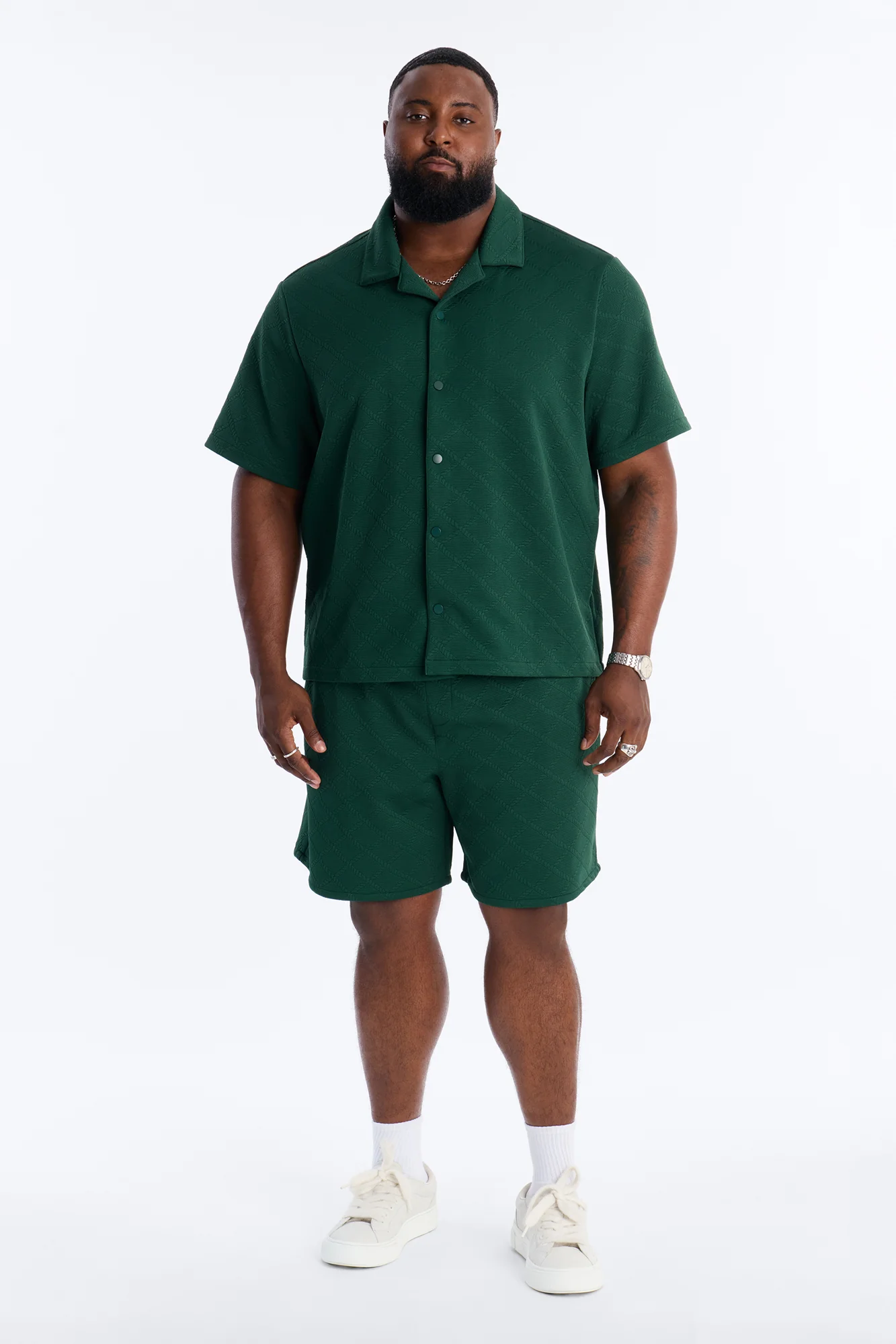 Duke Textured Cuban Button Up Shirt - Hunter Green - Image 6