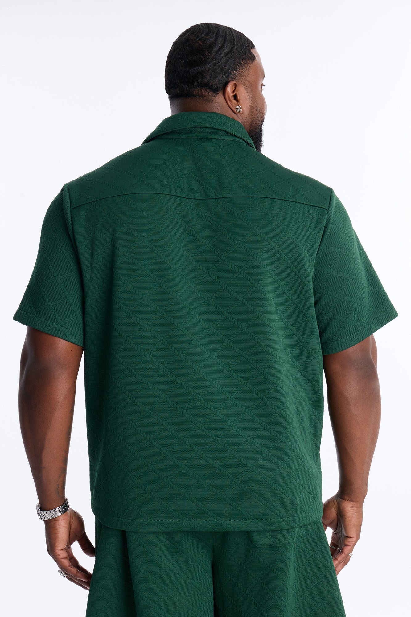 Duke Textured Cuban Button Up Shirt - Hunter Green - Image 8