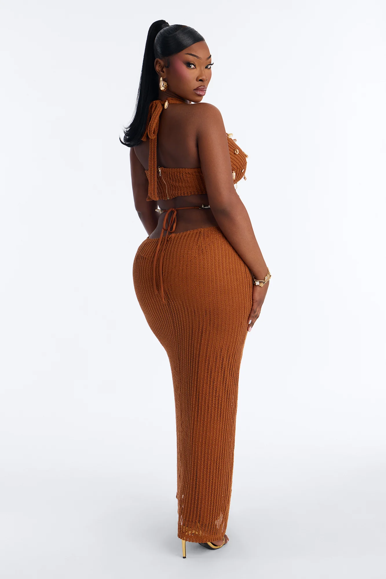 Dusk Till Dawn Crochet Maxi Dress - Rust - Image 4