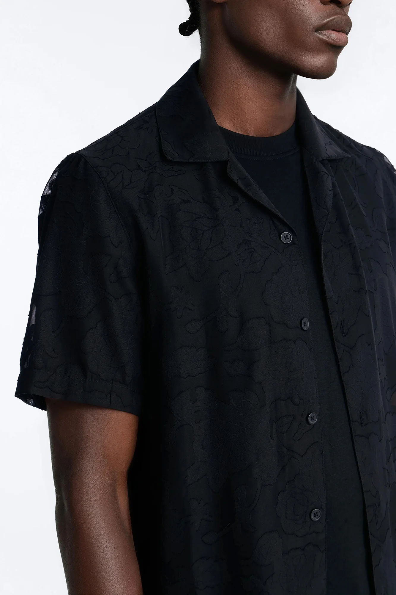 Duskforged Desert Rose Cuban Collar Button Up Shirt - Black - Image 3