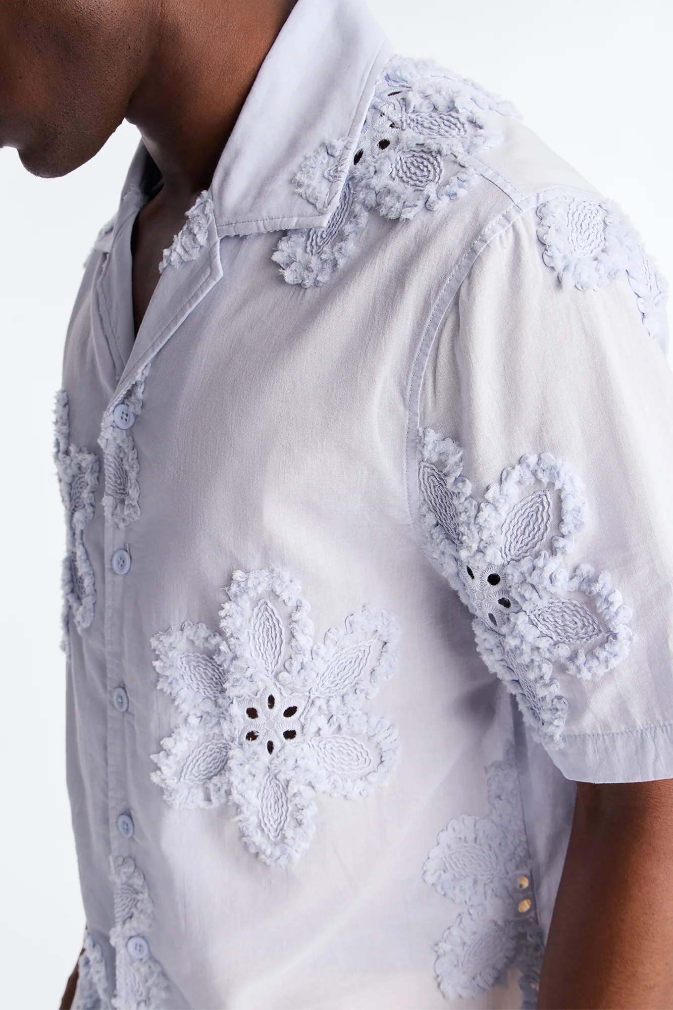Dusty Bloom Cuban Collar Shirt - Light Blue - Image 4