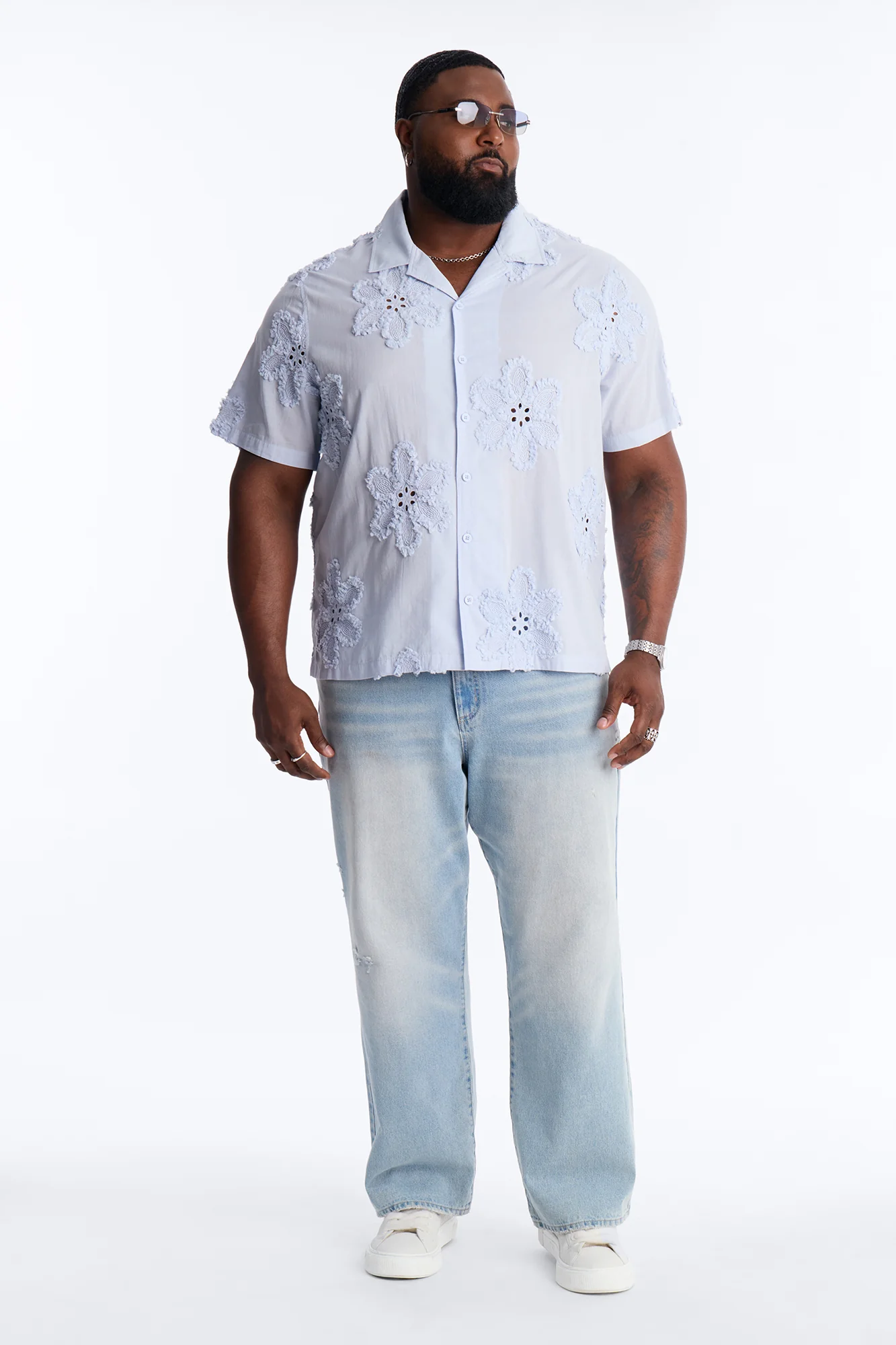 Dusty Bloom Cuban Collar Shirt - Light Blue - Image 7