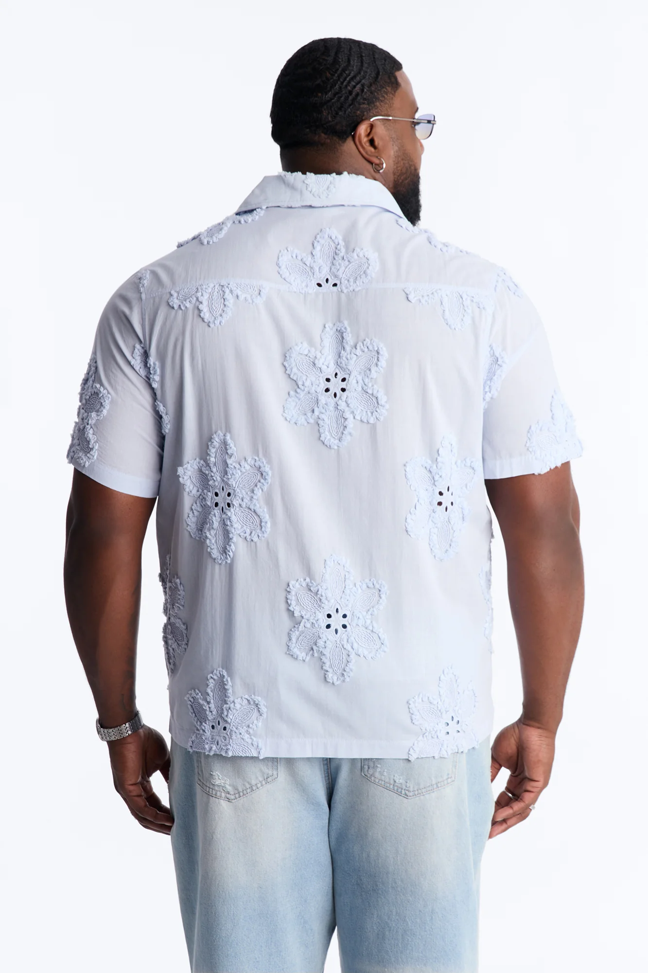 Dusty Bloom Cuban Collar Shirt - Light Blue - Image 9