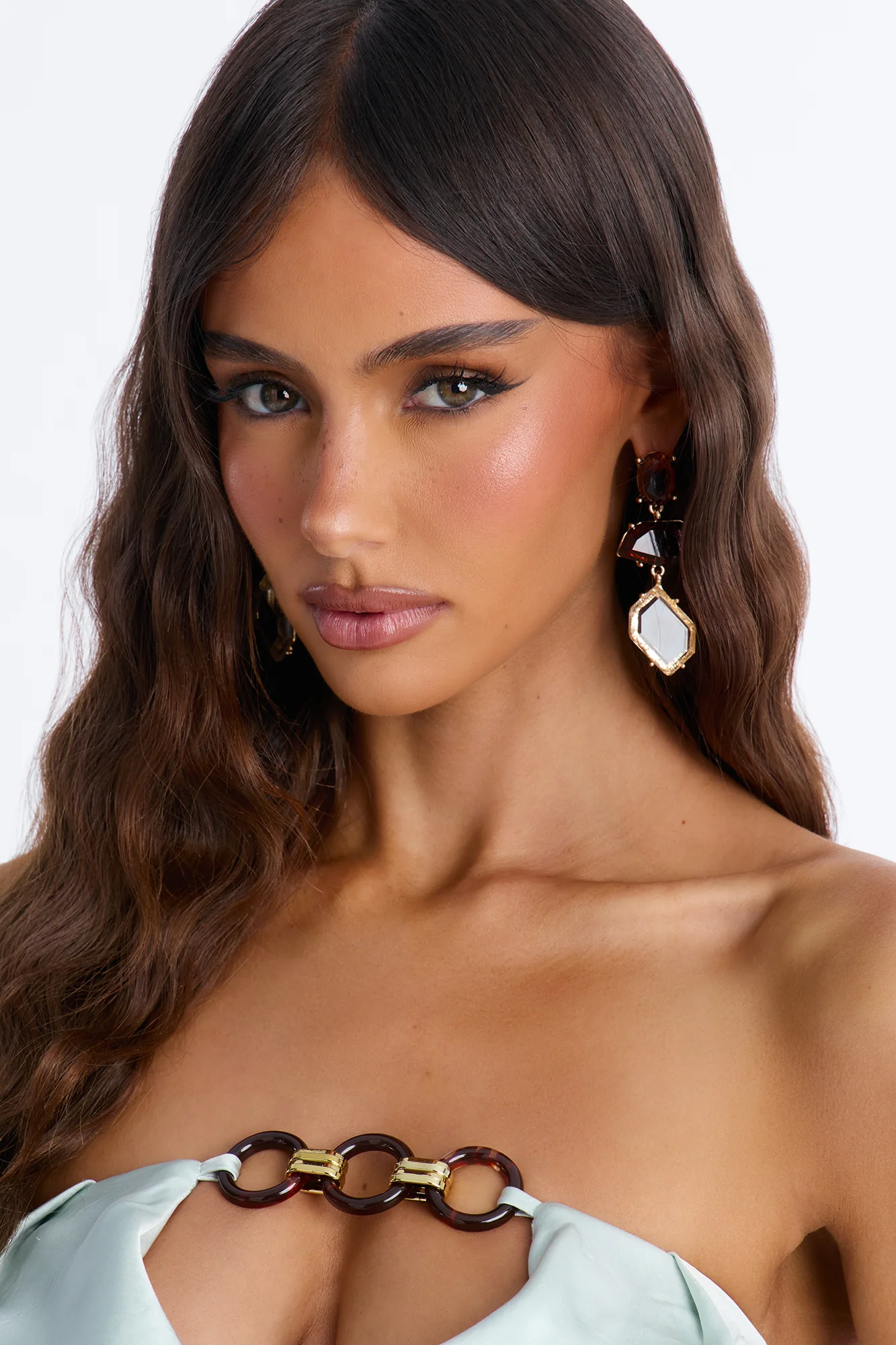 Earthy Smoky Jeweled Drop Earrings - Gold/Brown - Image 2