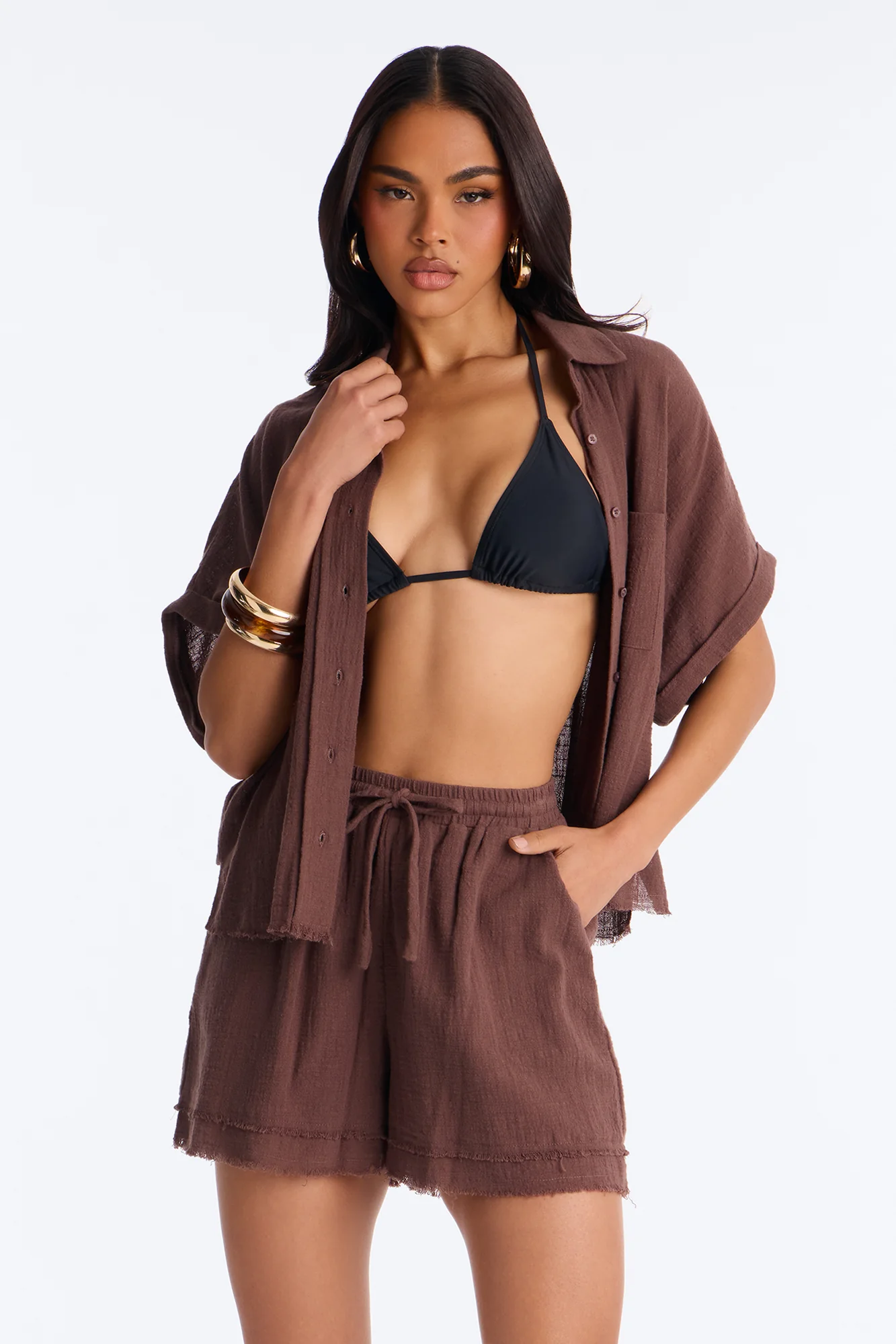 Easy Breezy Linen Short Set - Brown
