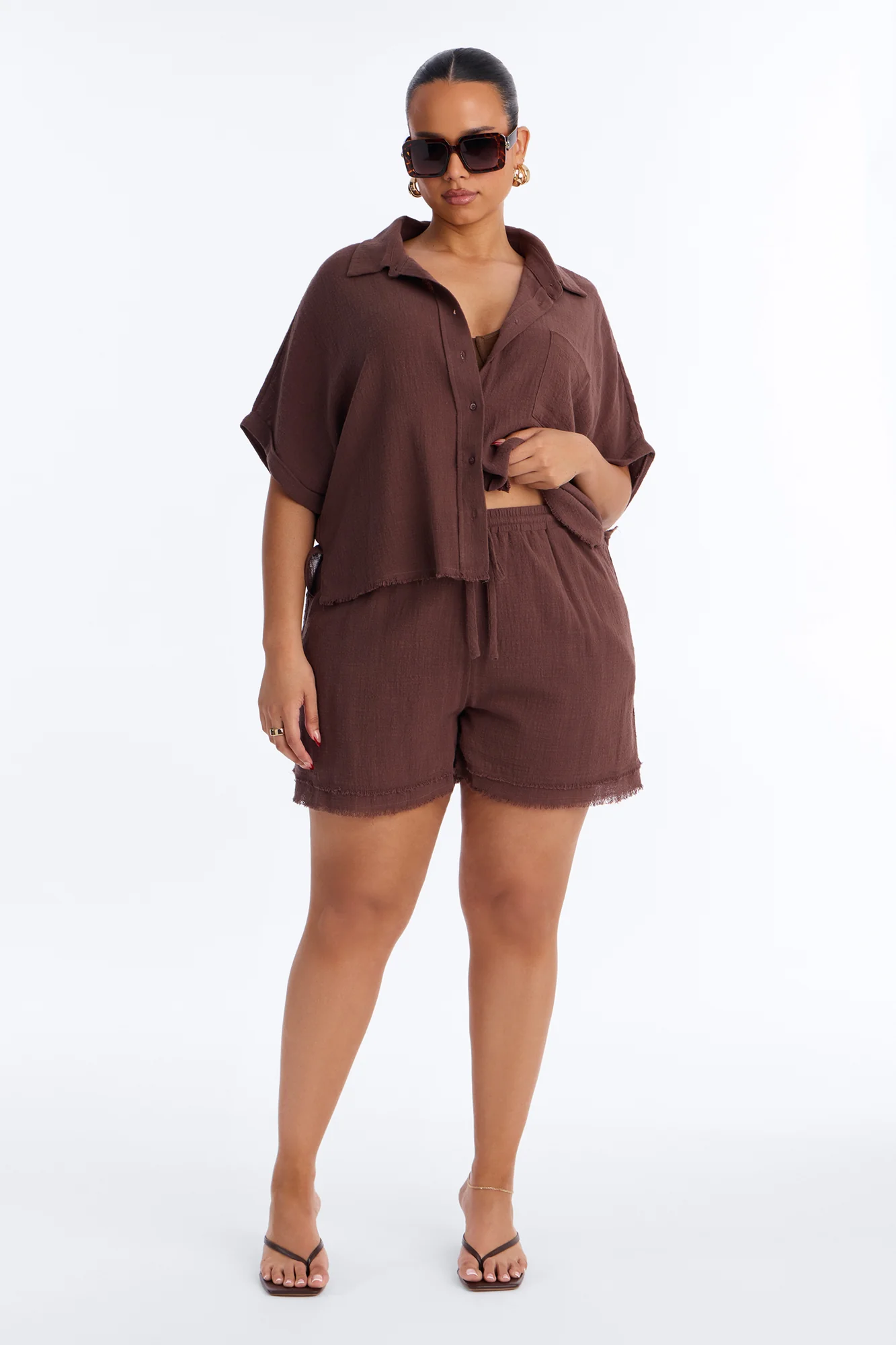 Easy Breezy Linen Short Set - Brown - Image 6
