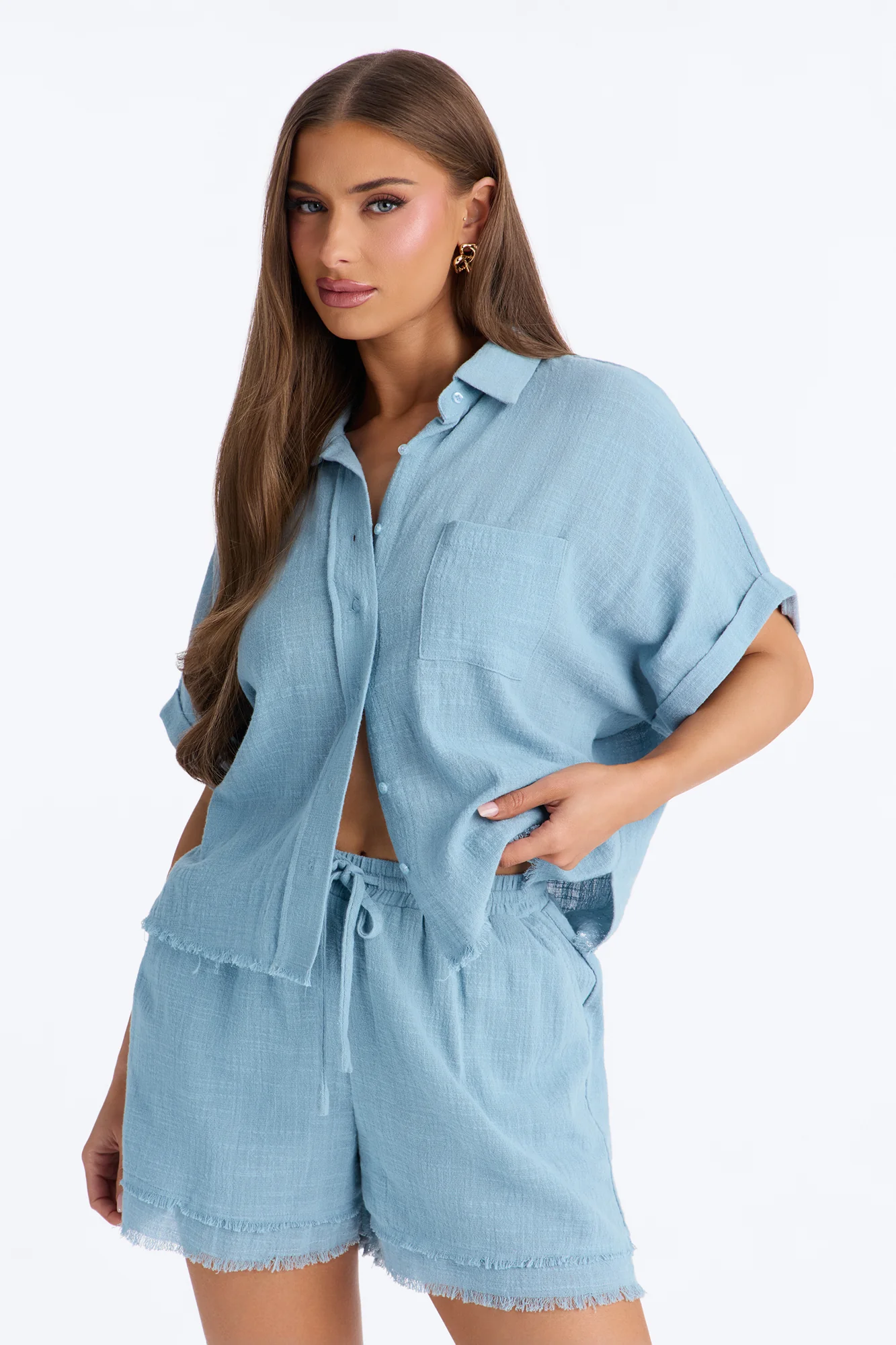 Easy Breezy Linen Short Set - Light Blue