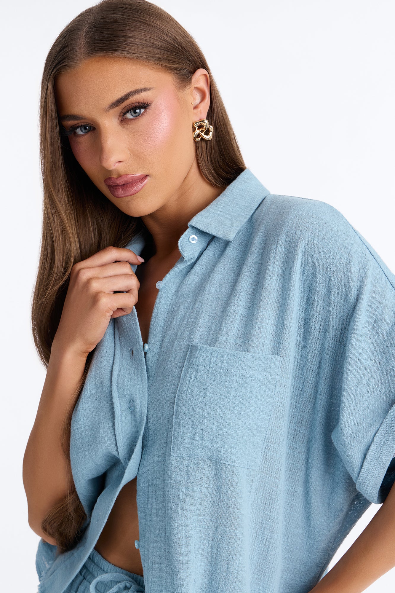 Easy Breezy Linen Short Set - Light Blue - Image 3
