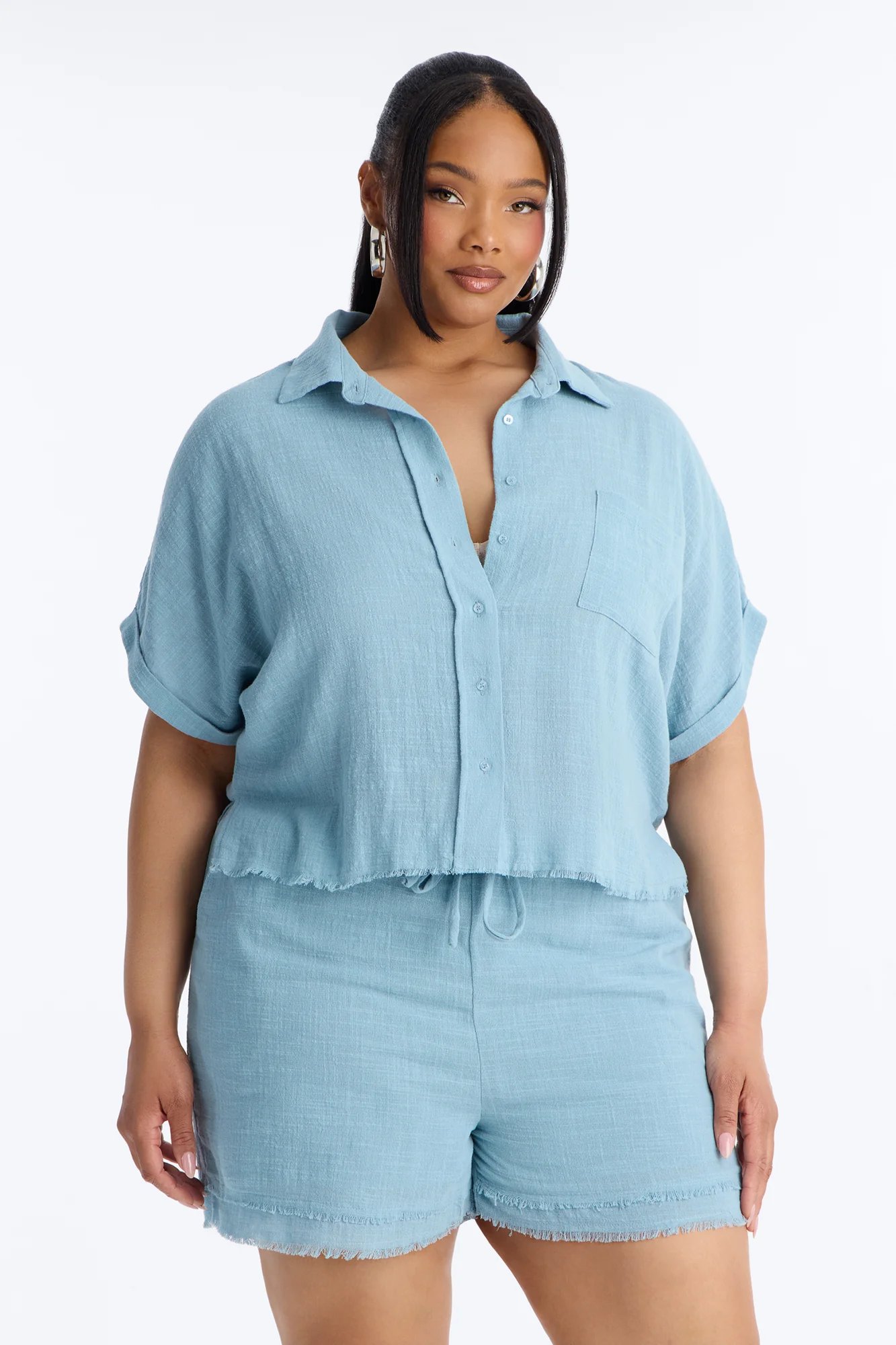 Easy Breezy Linen Short Set - Light Blue - Image 7