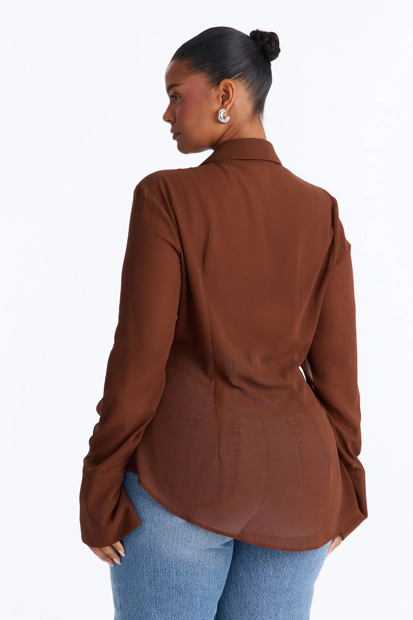 Easy Chic Sheer Chiffon Shirt - Chocolate - Image 8