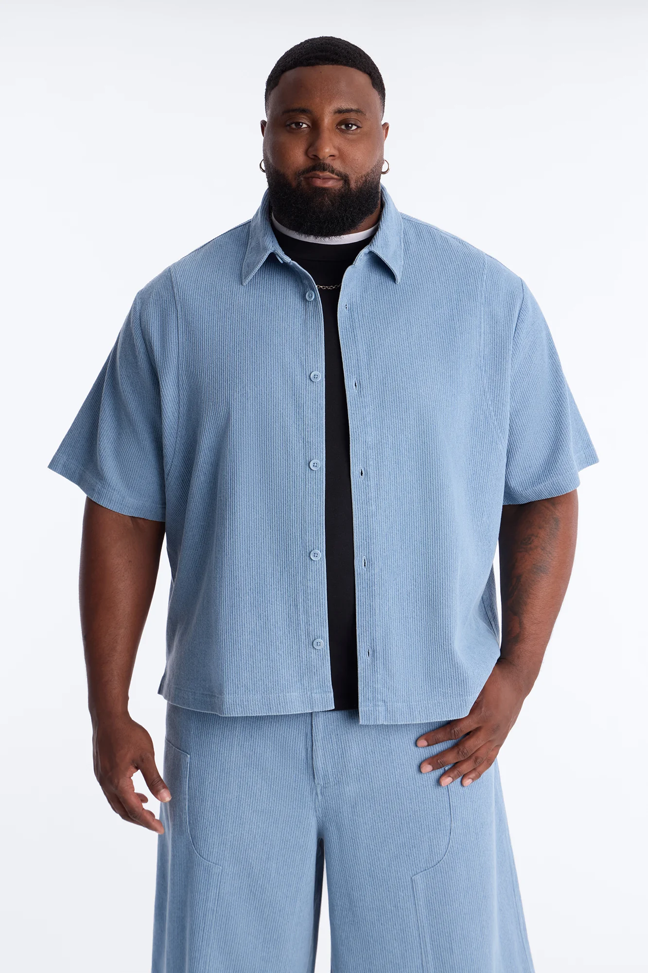 Echo Pulse Textured Button Up Shirt - Blue - Image 5