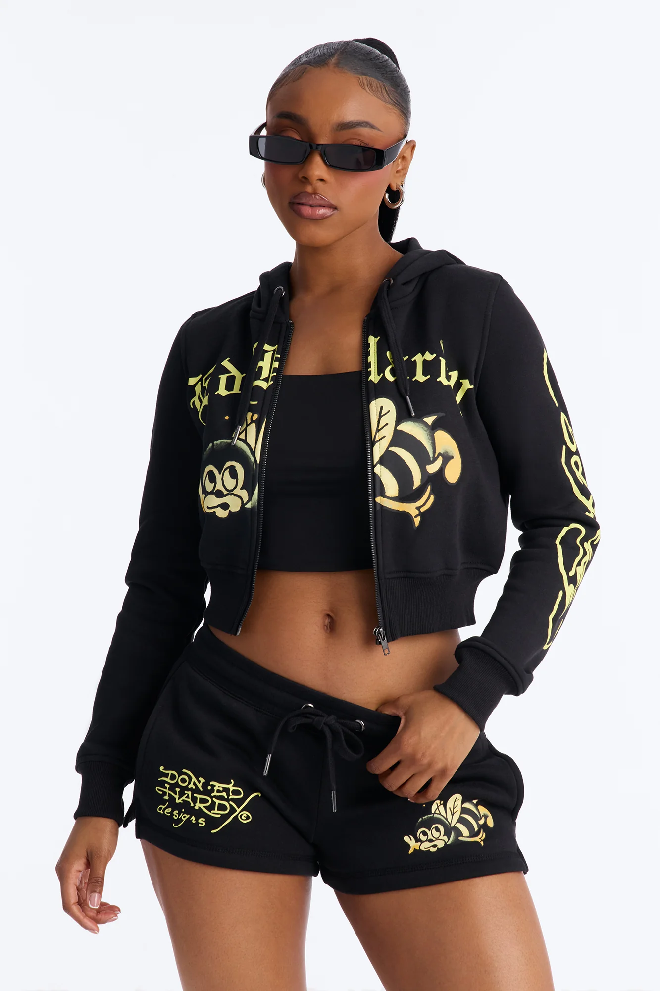 Ed Hardy Bumblebee Fleece Short Set - Black - Image 3