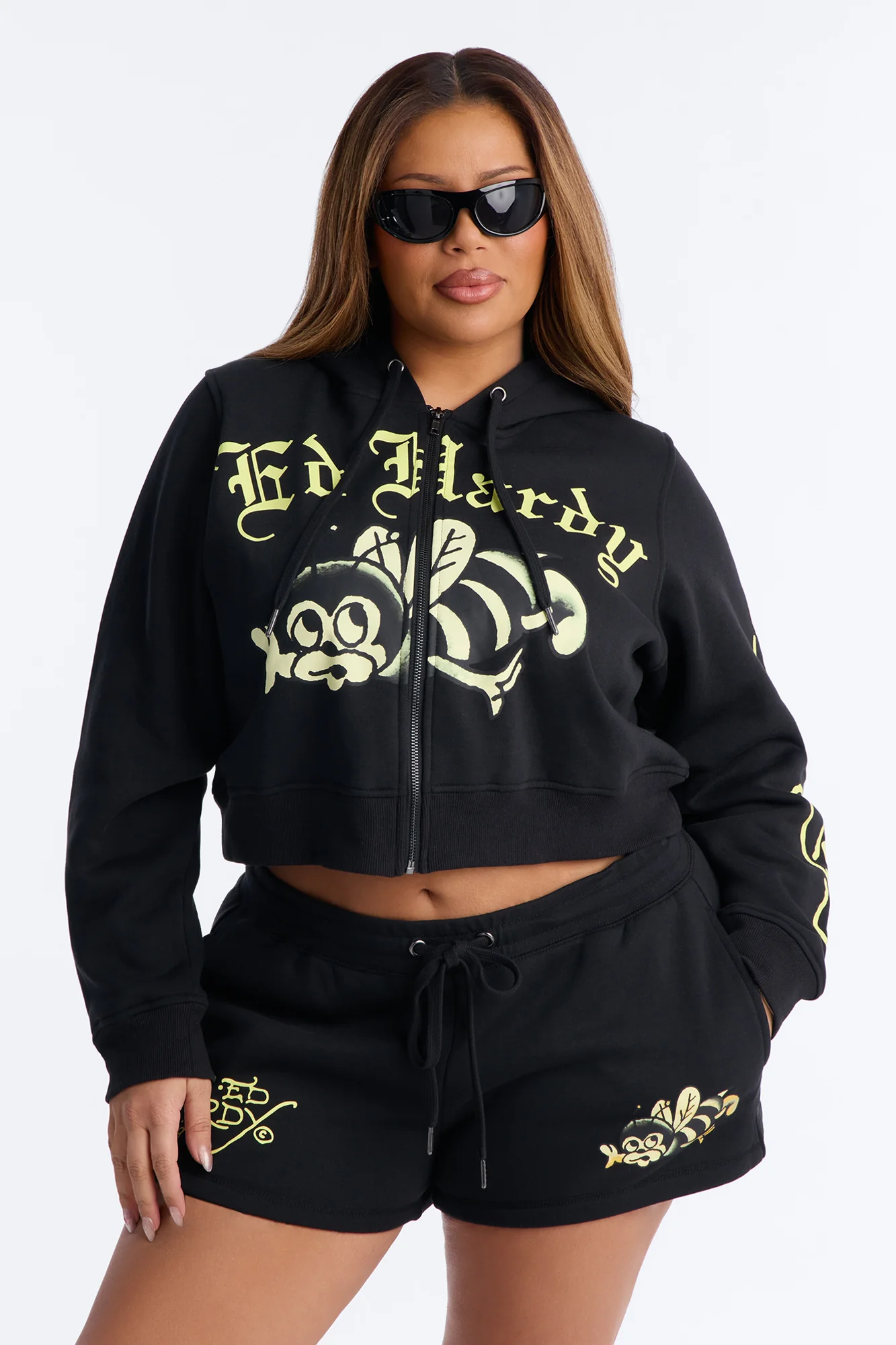 Ed Hardy Bumblebee Fleece Short Set - Black - Image 6