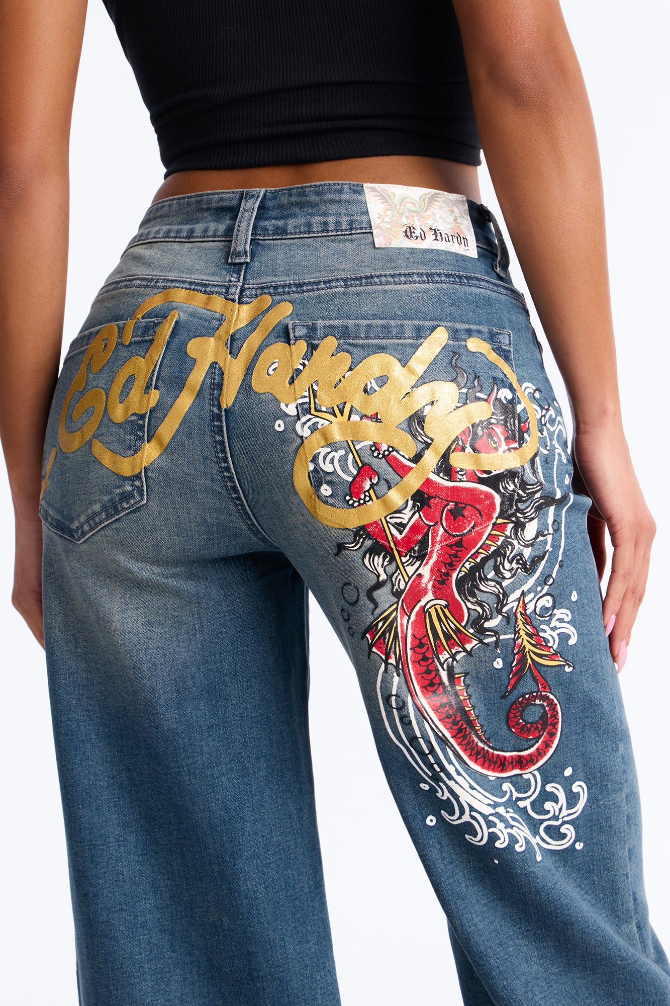 Ed Hardy Devil Mermaid Wide Leg Jeans - Vintage Wash - Image 4