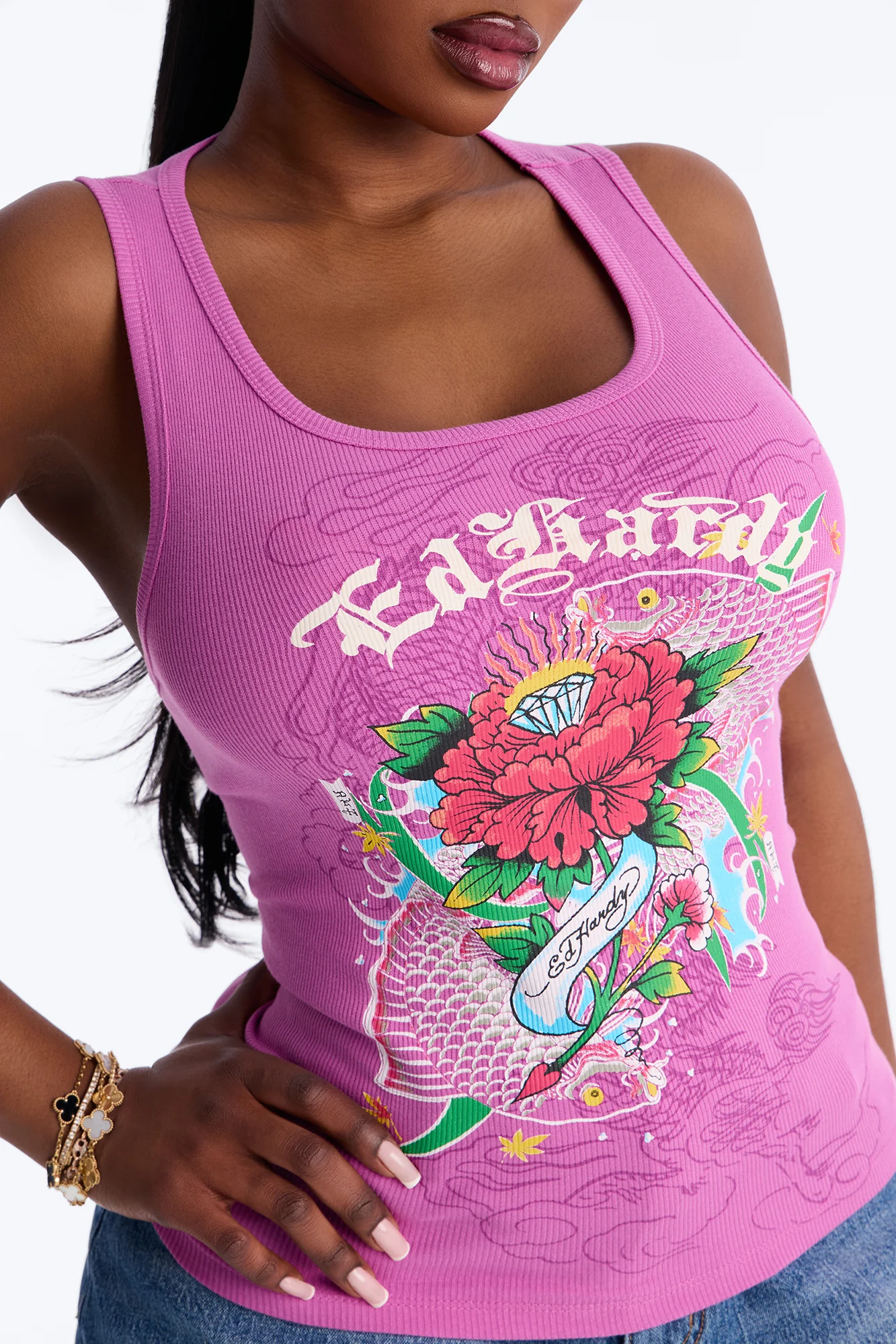 Ed Hardy Diamond Spring Flower Tank Top - Pink - Image 6