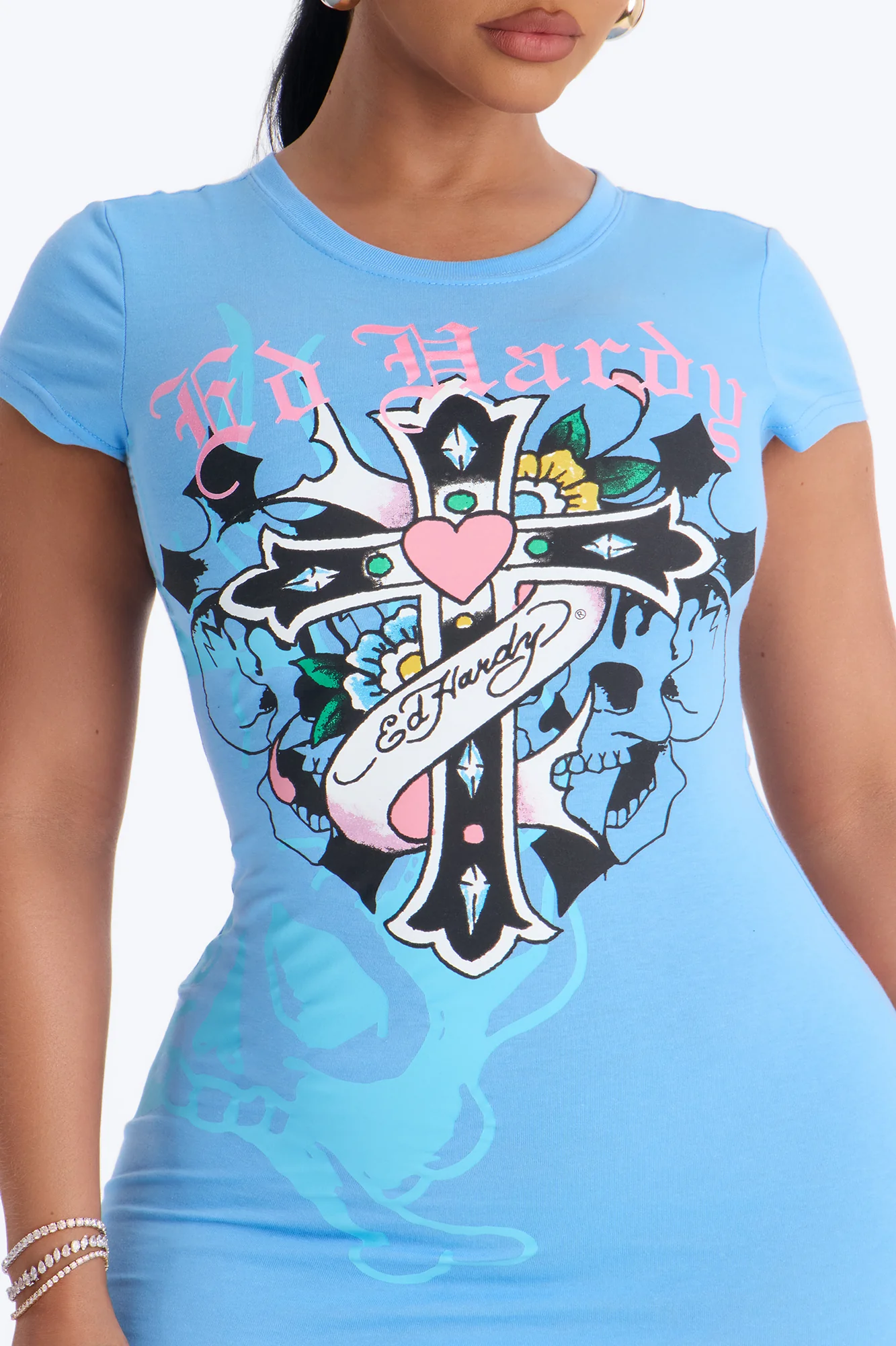 Ed Hardy Heart Cross TShirt Mini Dress - Blue - Image 3