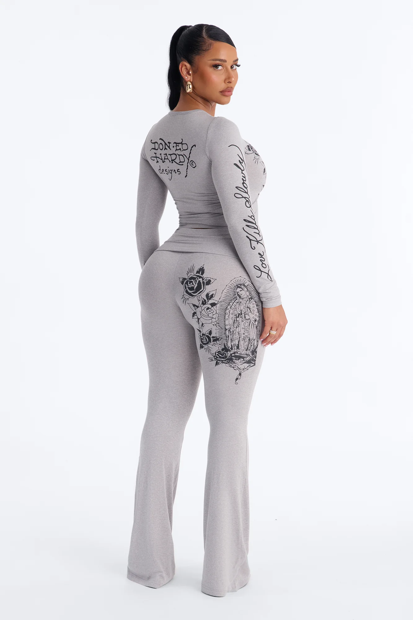 Ed Hardy Keep The Faith Flare PJ Pant Set - Heather Grey - Image 5