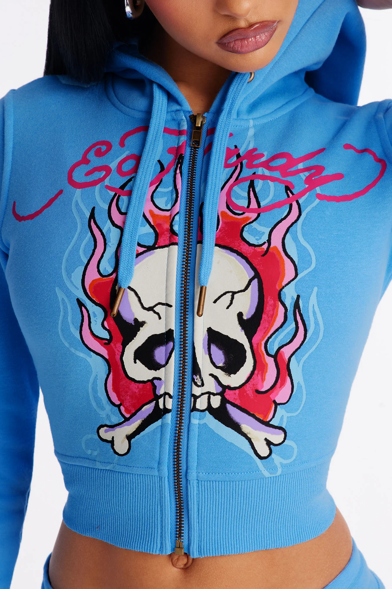 Ed Hardy Pink Flame Skull Fleece Short Set - Blue - Image 3