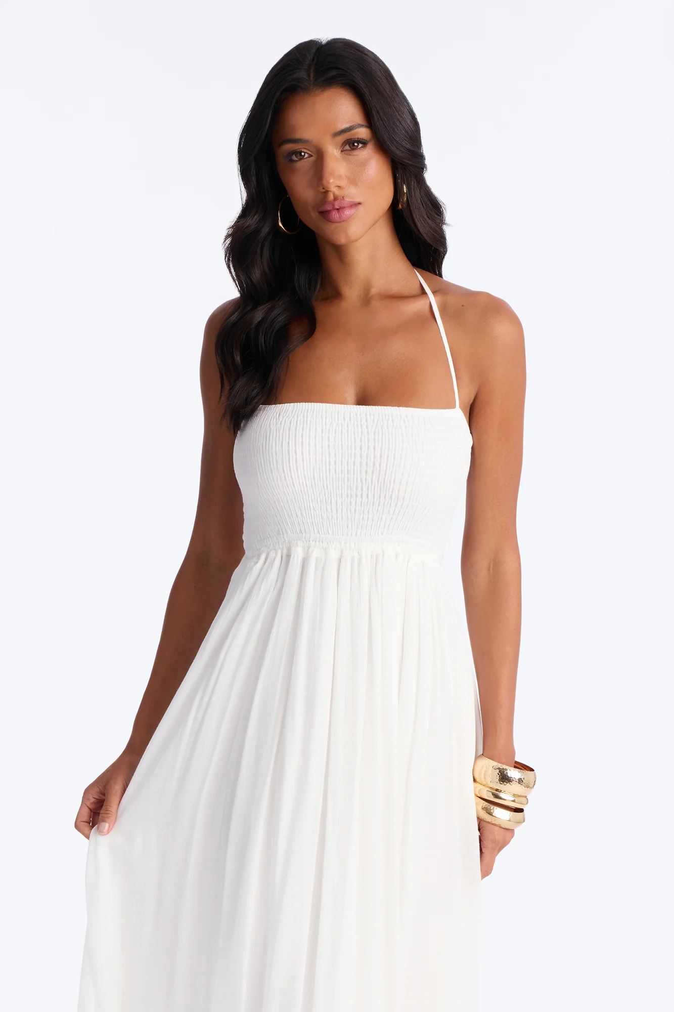 Eden Smocked Linen Maxi Dress - White - Image 2