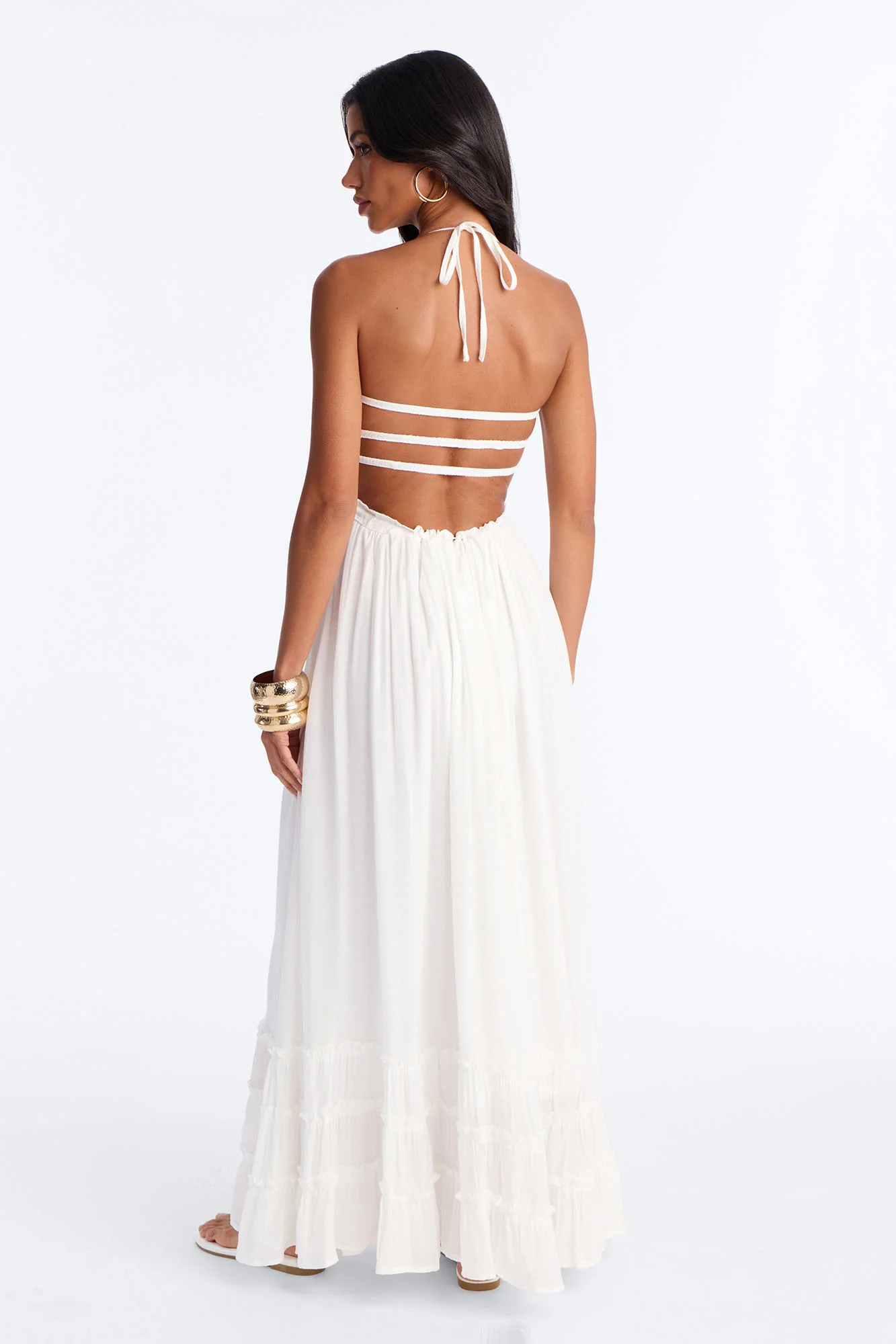 Eden Smocked Linen Maxi Dress - White - Image 3