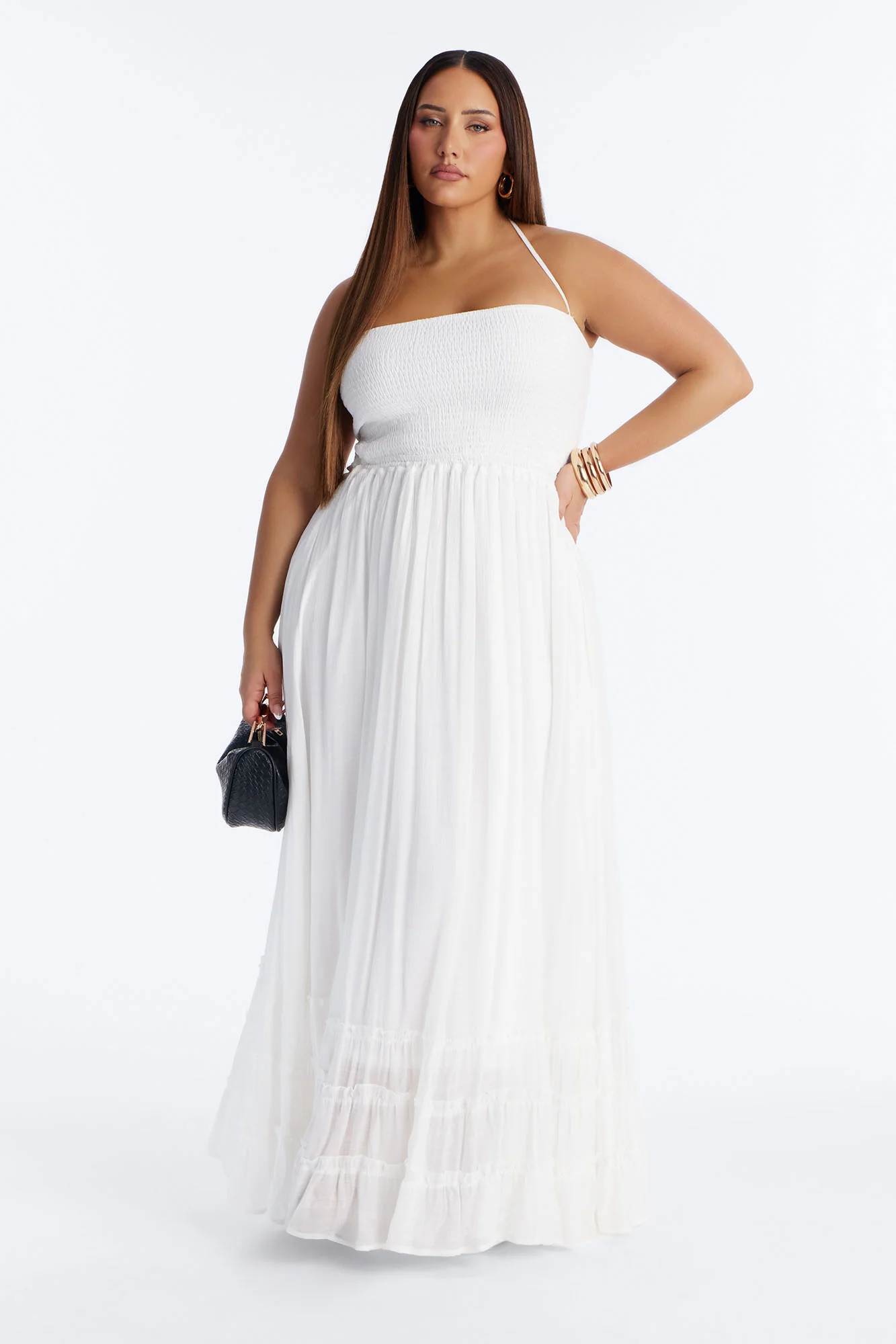 Eden Smocked Linen Maxi Dress - White - Image 4