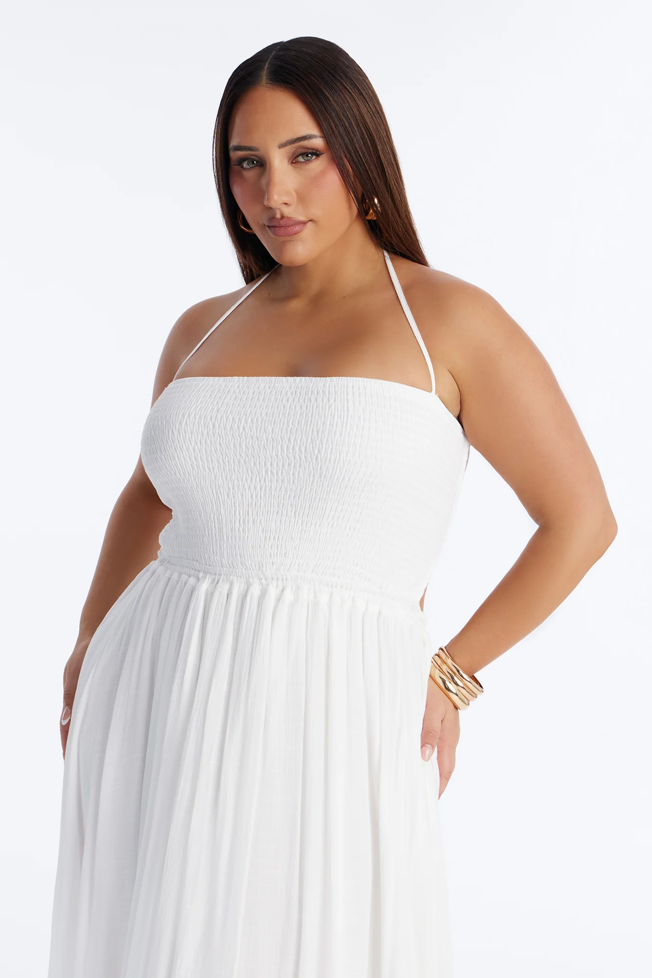 Eden Smocked Linen Maxi Dress - White - Image 5