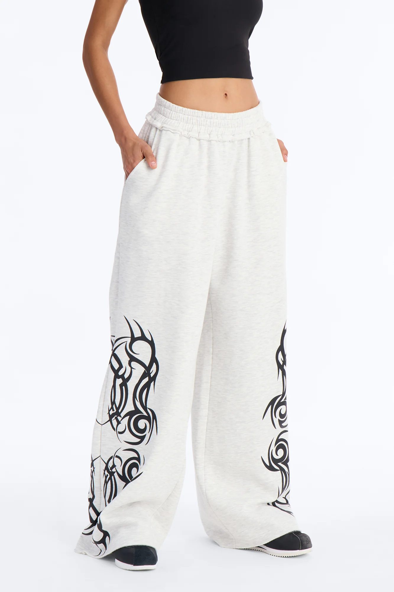 Edgy Fleece Wide Leg Sweatpants - Grey - Image 2
