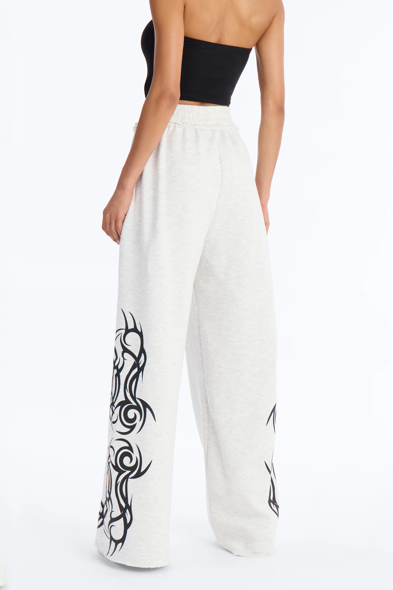 Edgy Fleece Wide Leg Sweatpants - Grey - Image 4