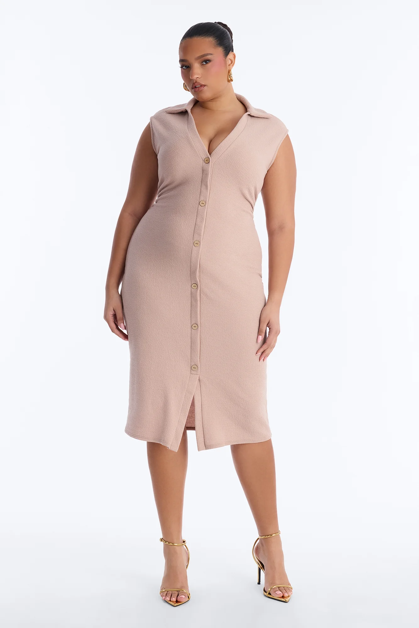 Edith Button Up Sweater Midi Dress - Mocha - Image 4