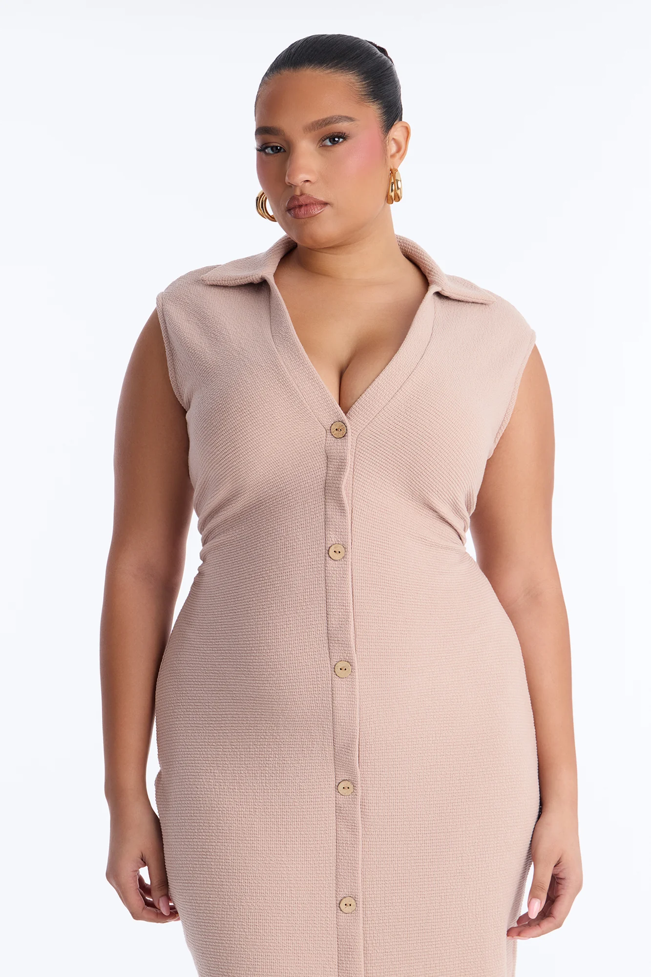 Edith Button Up Sweater Midi Dress - Mocha - Image 5