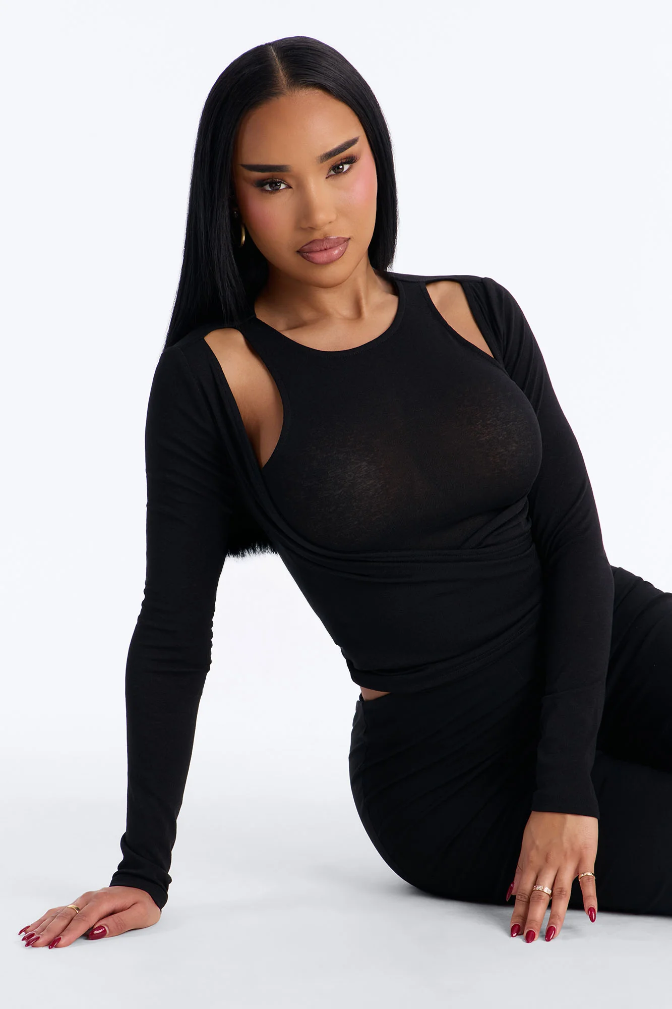 Effortless Day Layered Long Sleeve Top - Black