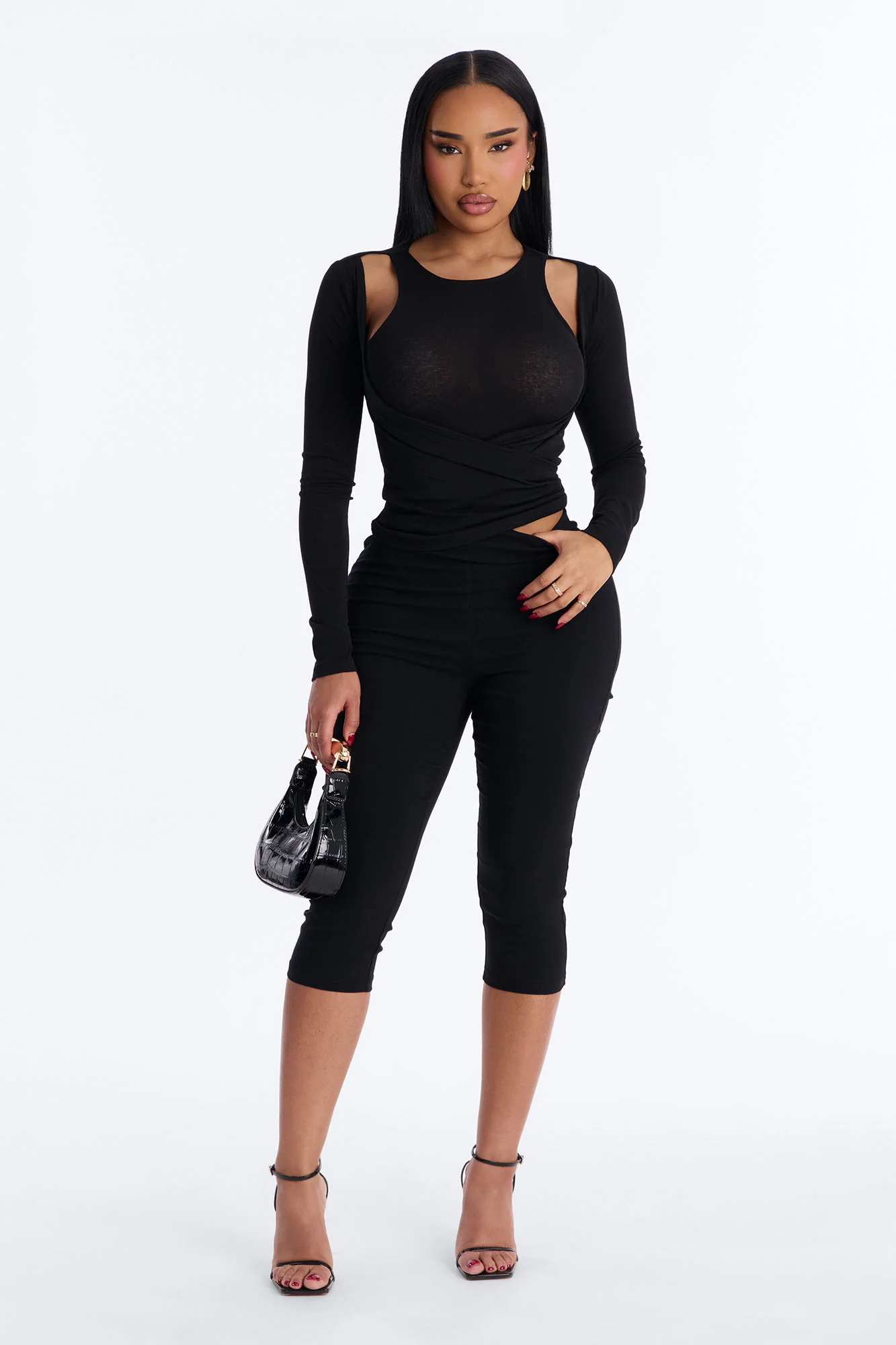 Effortless Day Layered Long Sleeve Top - Black - Image 2