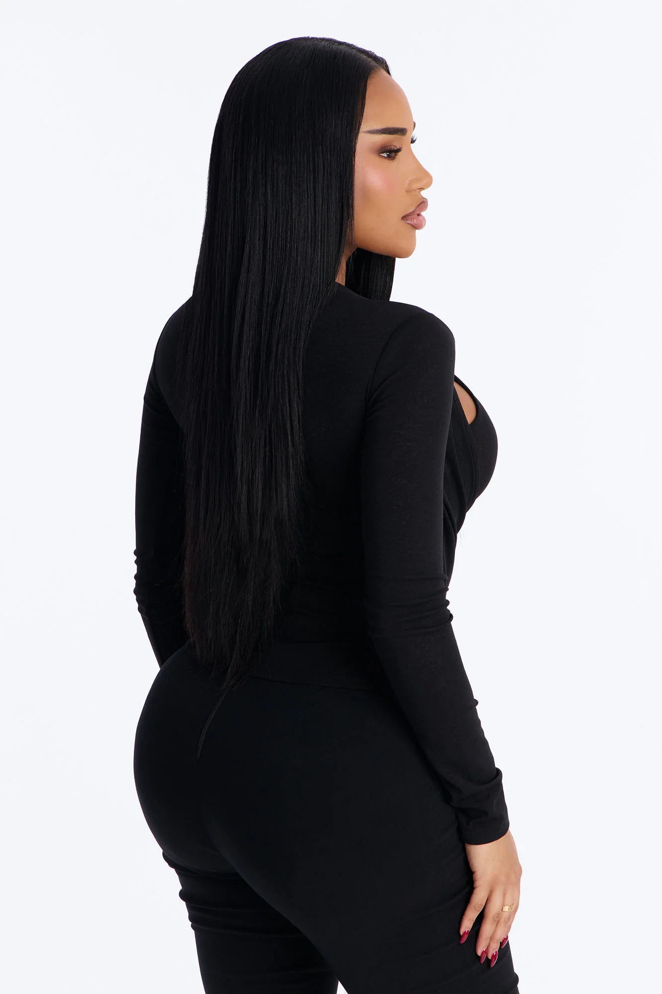 Effortless Day Layered Long Sleeve Top - Black - Image 3