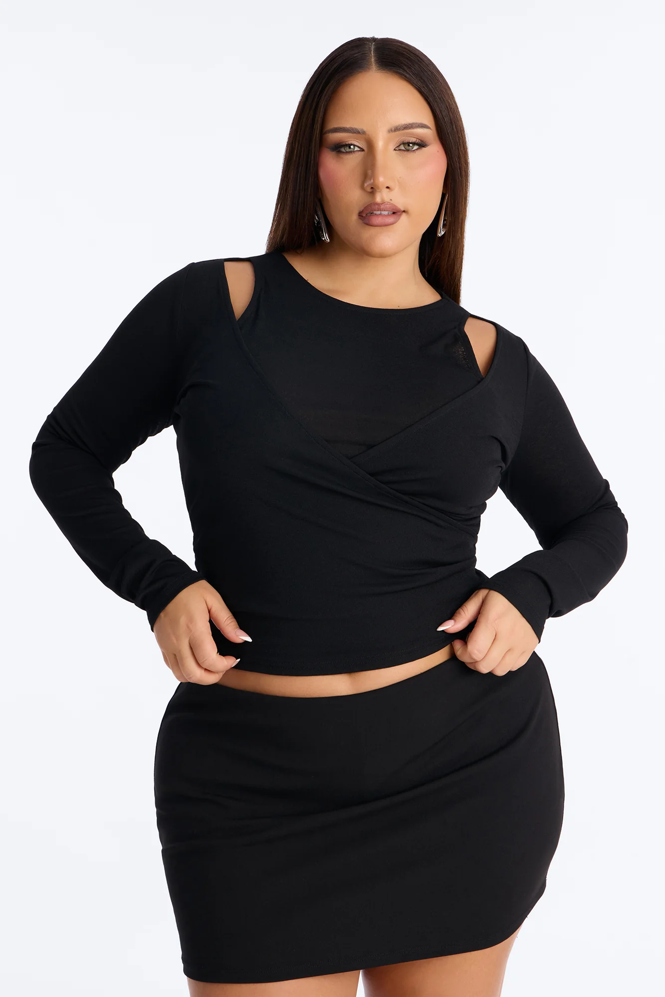 Effortless Day Layered Long Sleeve Top - Black - Image 4