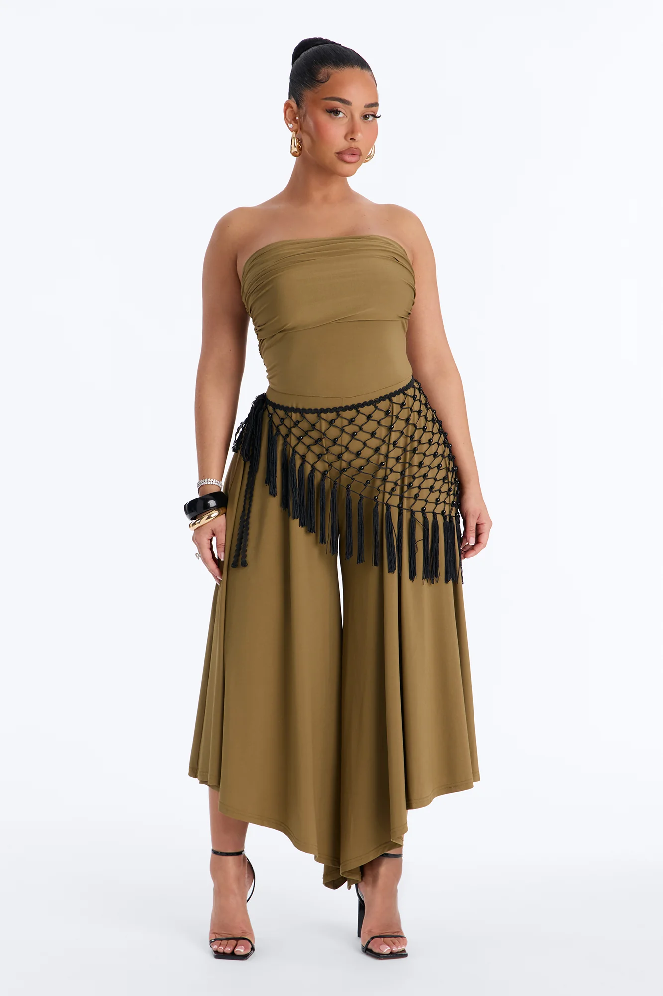 Effortless Daydream Jumpsuit And Scarf Set - Olive