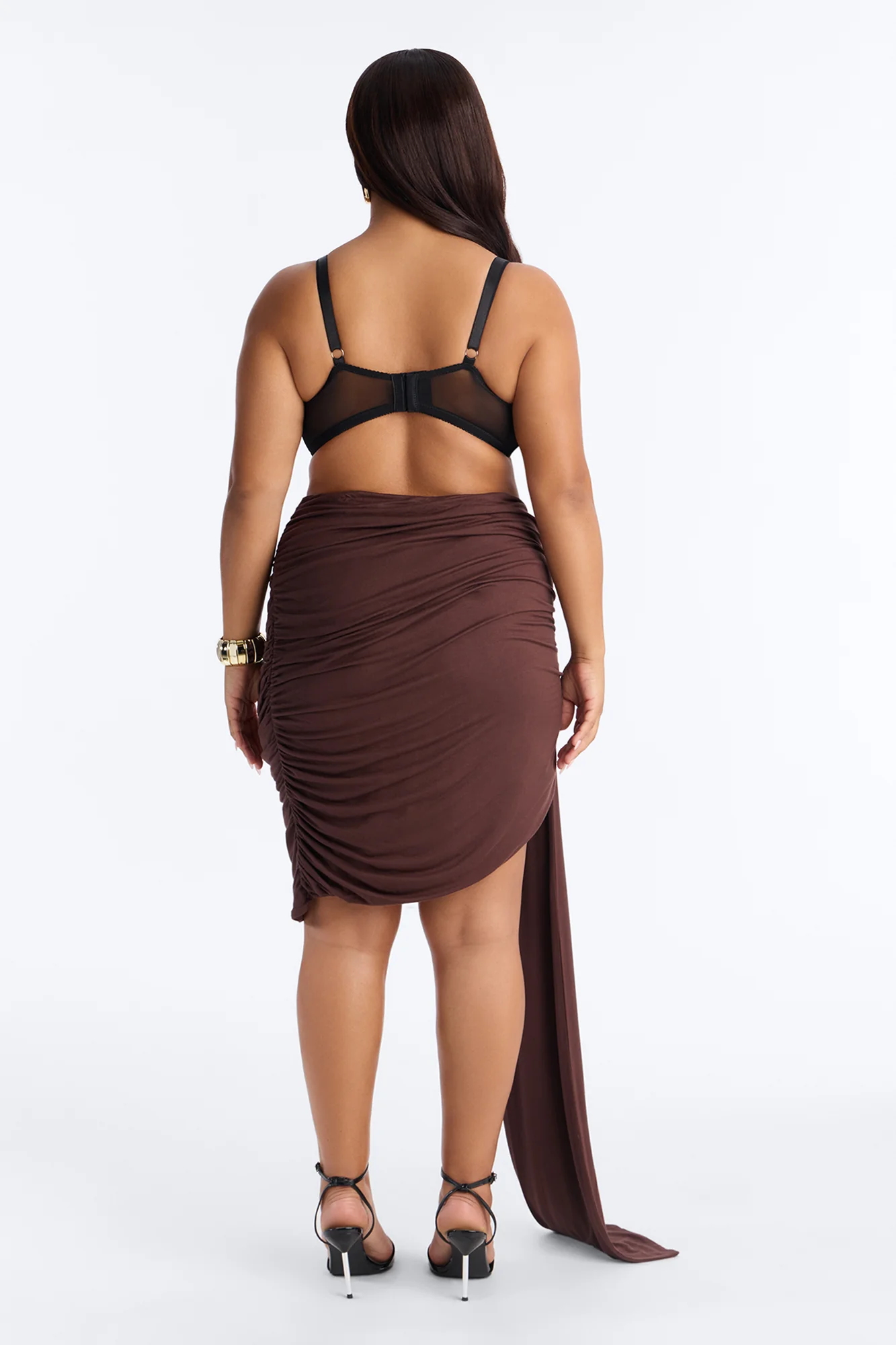 Effortless Edge Draped Midi Skirt - Chocolate - Image 8