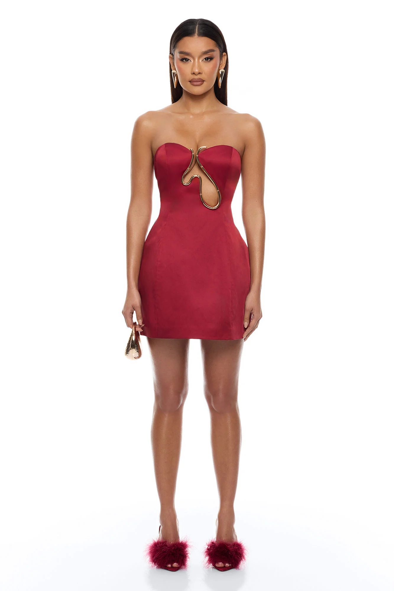 Effortless Glam Hardware Mini Dress - DarkRed - Image 2