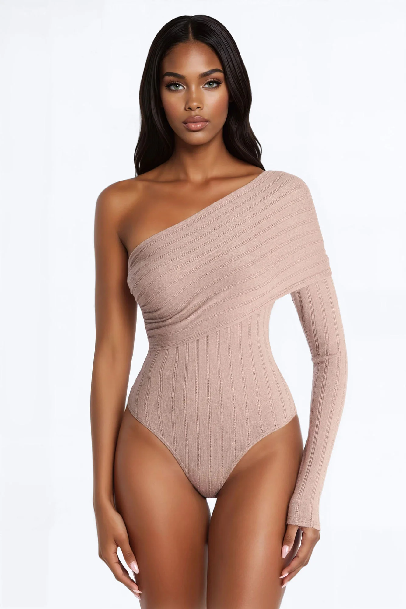 Effortless Vibe One Shoulder Long Sleeve Bodysuit - Taupe