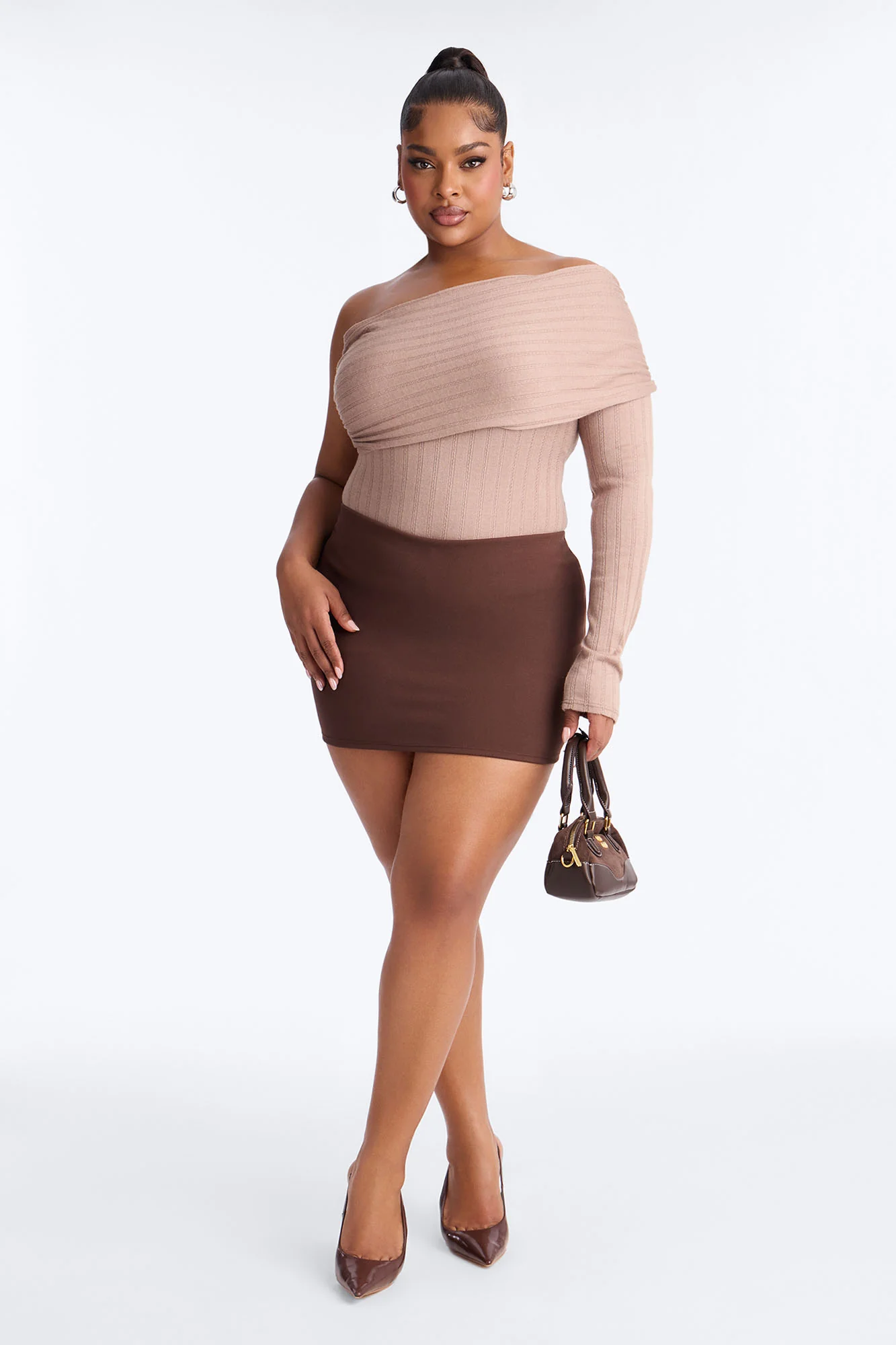 Effortless Vibe One Shoulder Long Sleeve Bodysuit - Taupe - Image 7