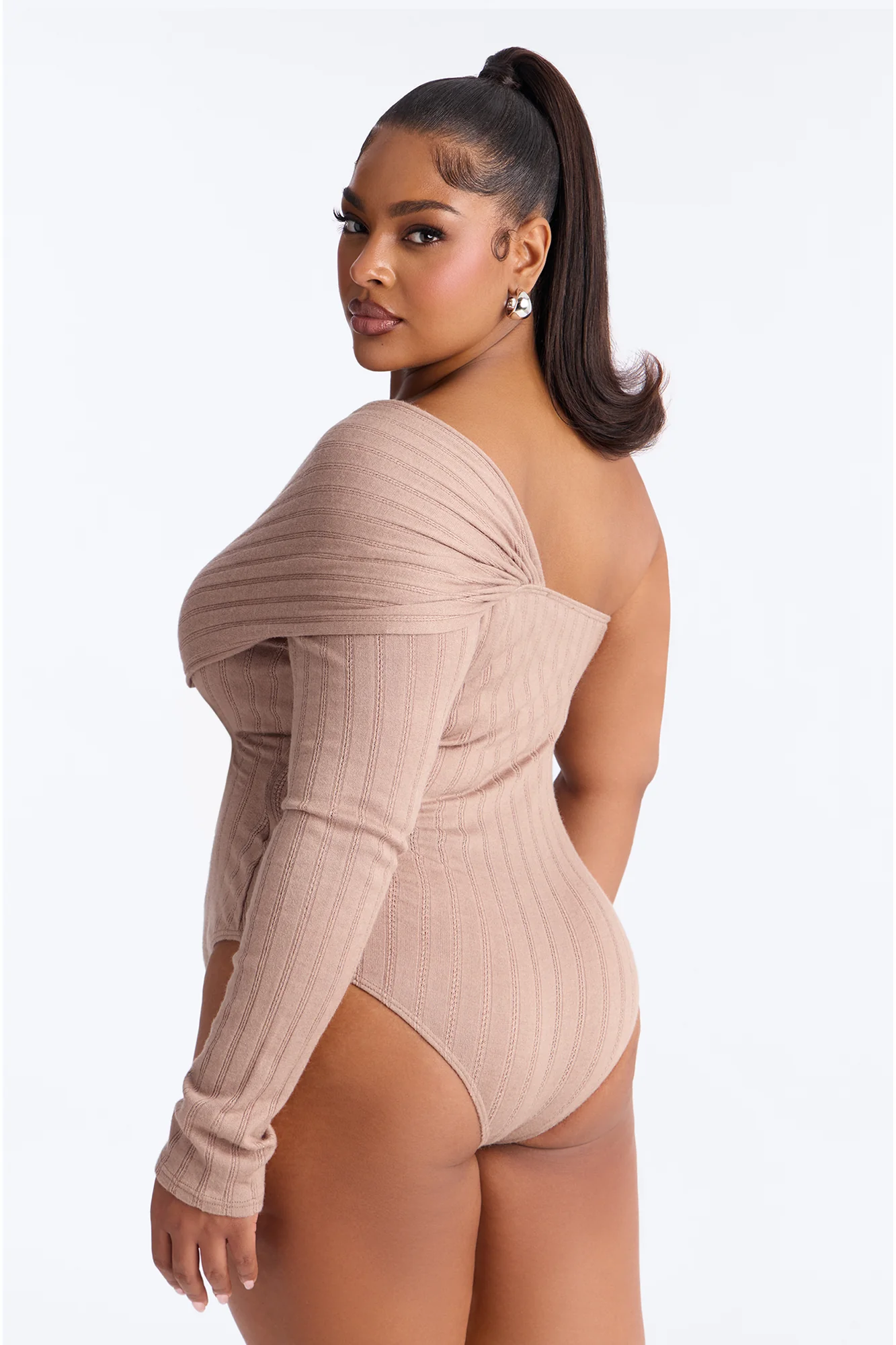 Effortless Vibe One Shoulder Long Sleeve Bodysuit - Taupe - Image 9