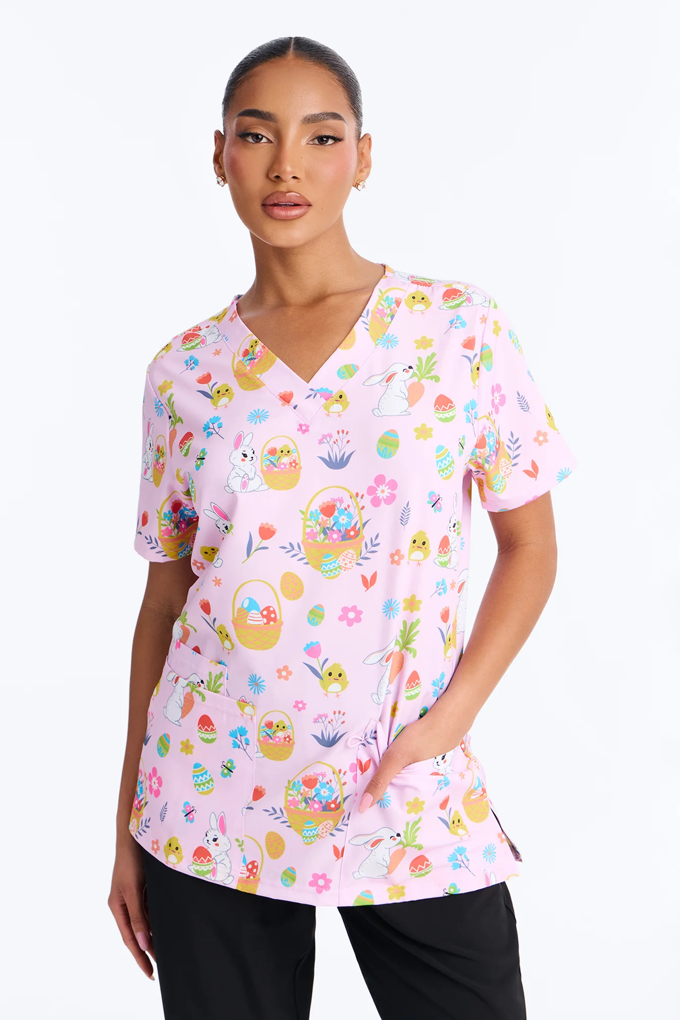 Egg Hunt Scrub Top - Pink/combo