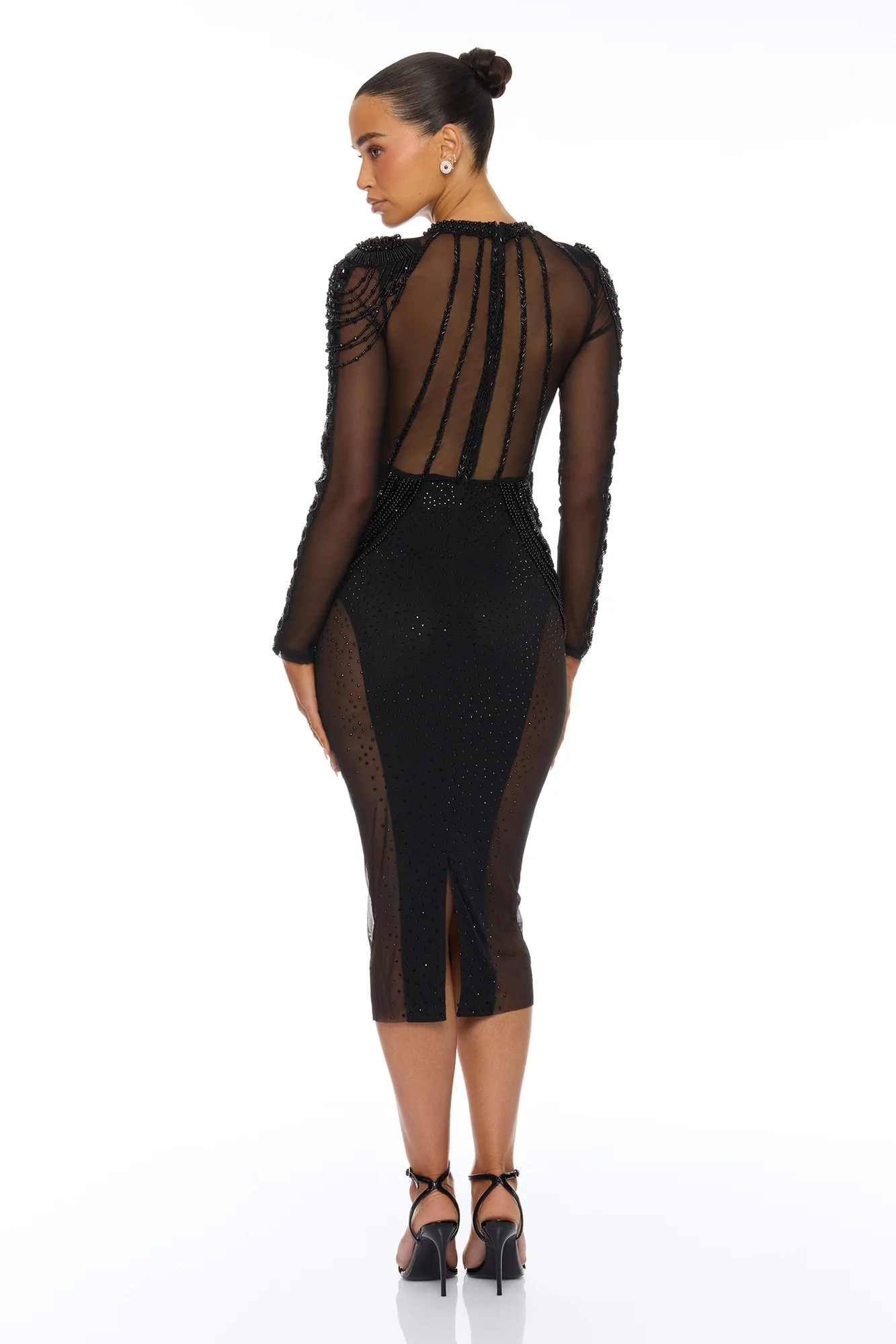 Elara Embellished Midi Dress - Black - Image 4