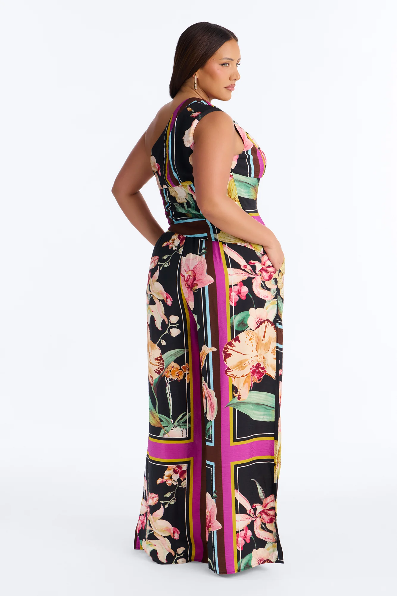 Elara One Shoulder Floral Airflow Pant Set - Multi Color - Image 6