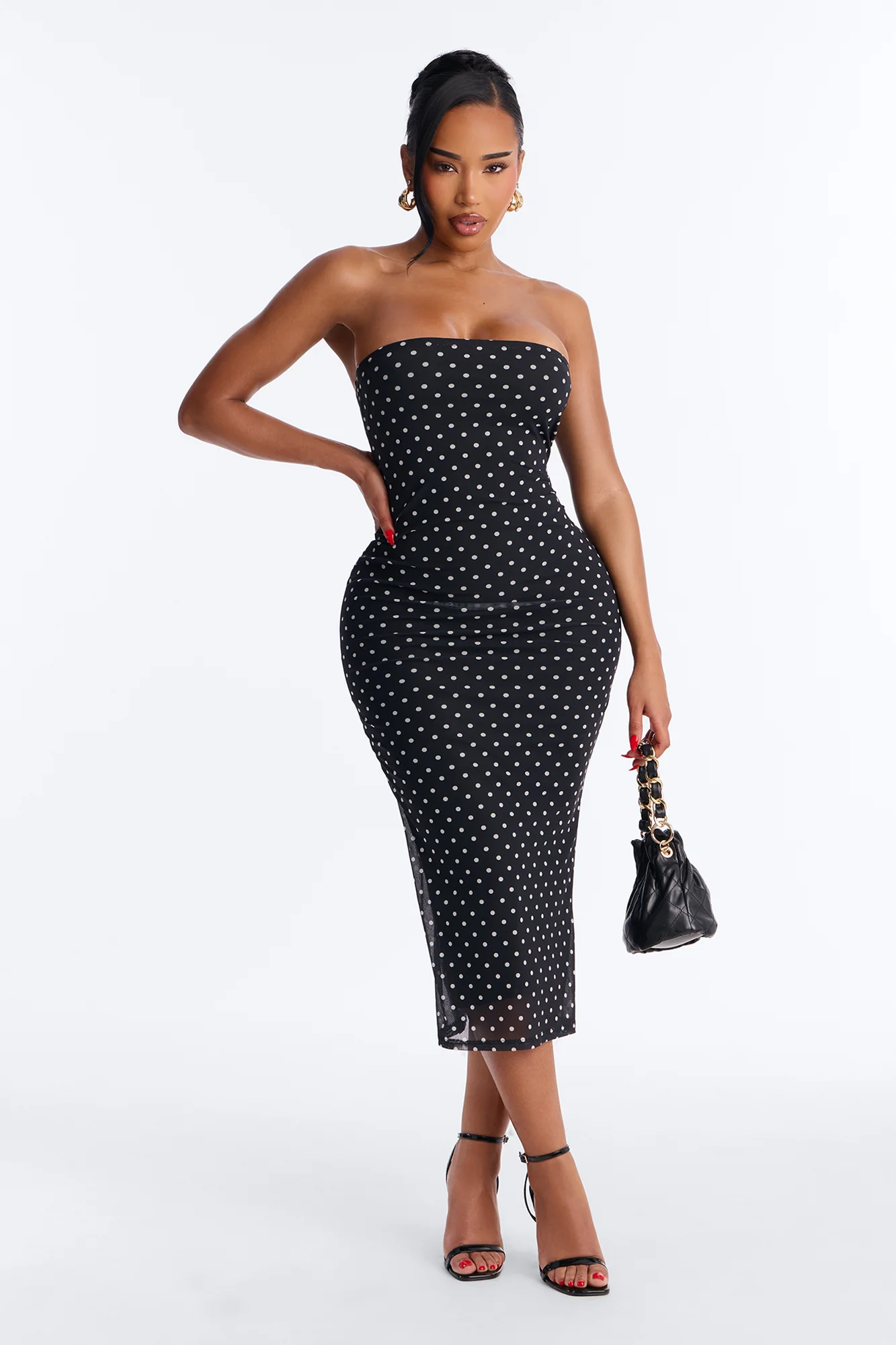 Elara Printed Mesh Midi Dress - Black/White
