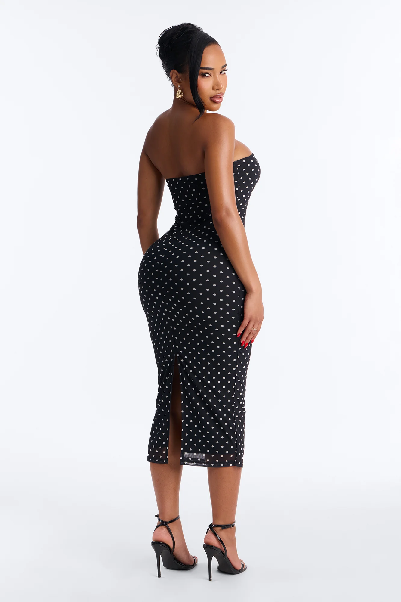 Elara Printed Mesh Midi Dress - Black/White - Image 4