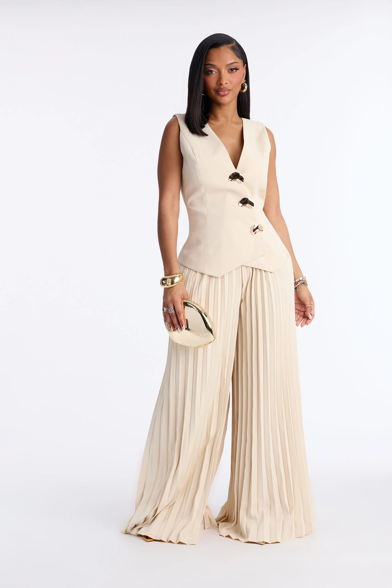Eleanor Vest Pleated Pant Set - Ivory