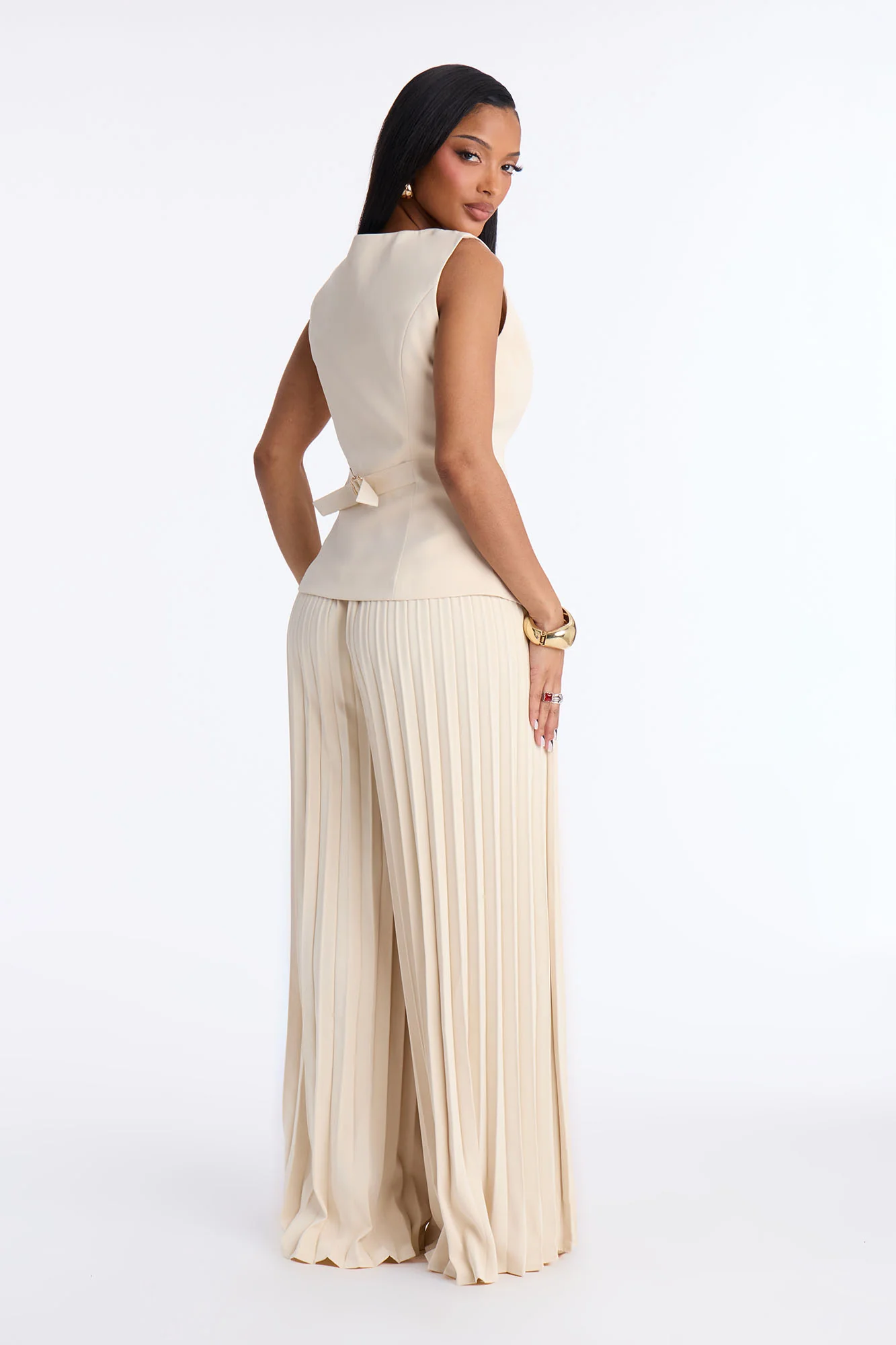 Eleanor Vest Pleated Pant Set - Ivory - Image 4