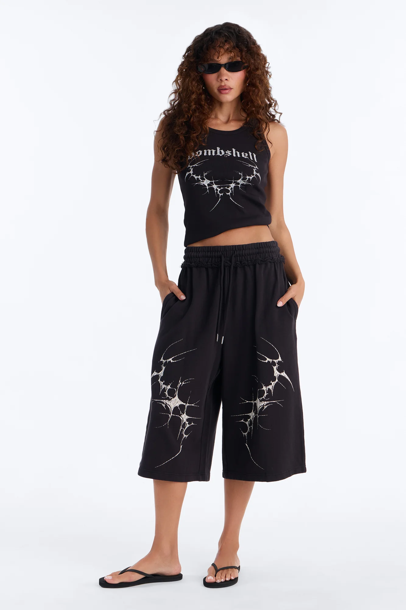 Electric Bombshell Ribbed Tank Top - Charcoal - Image 2