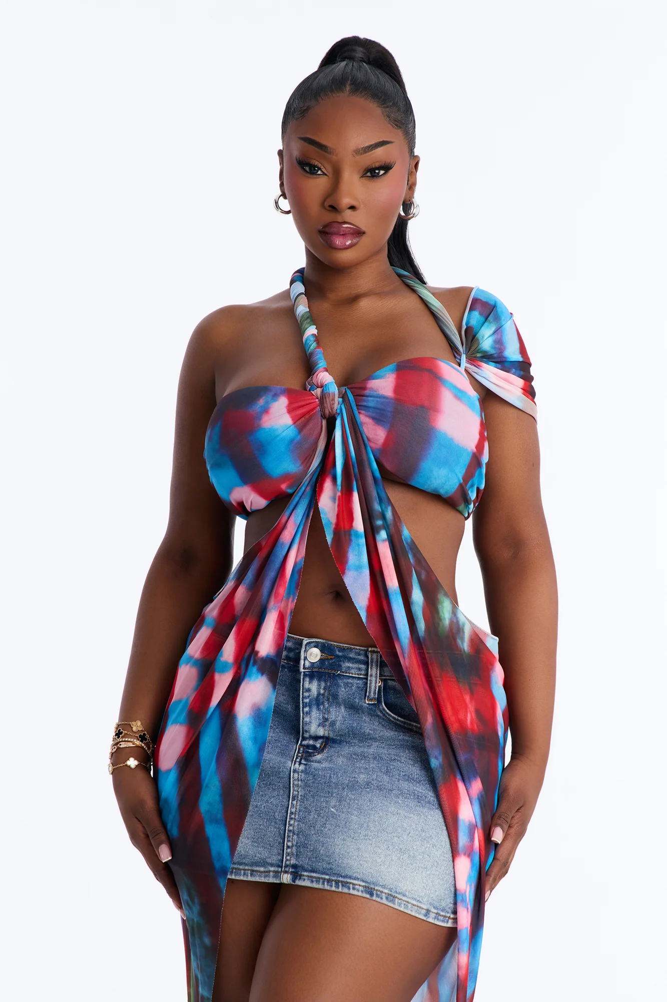 Electric Haze Mesh Long Draped Top - Multi Color - Image 6