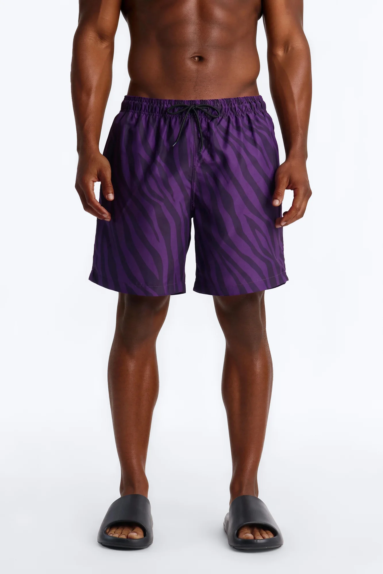 Electric Zebra Print Swim Trunk 7″ - Purple